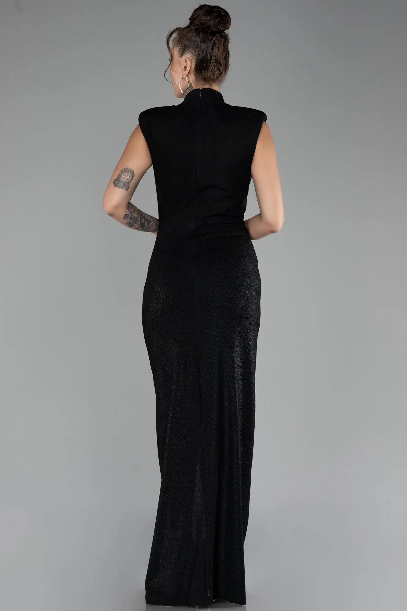 Black-Sleeveless Slit Long Glitter Evening Dress ABU4273