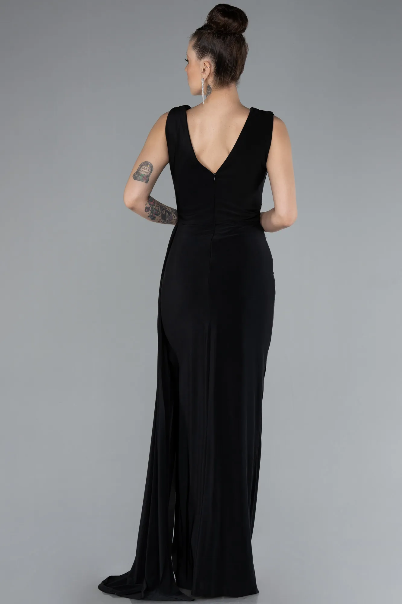 Black-Sleeveless Tailed Long Evening Dress ABU4534