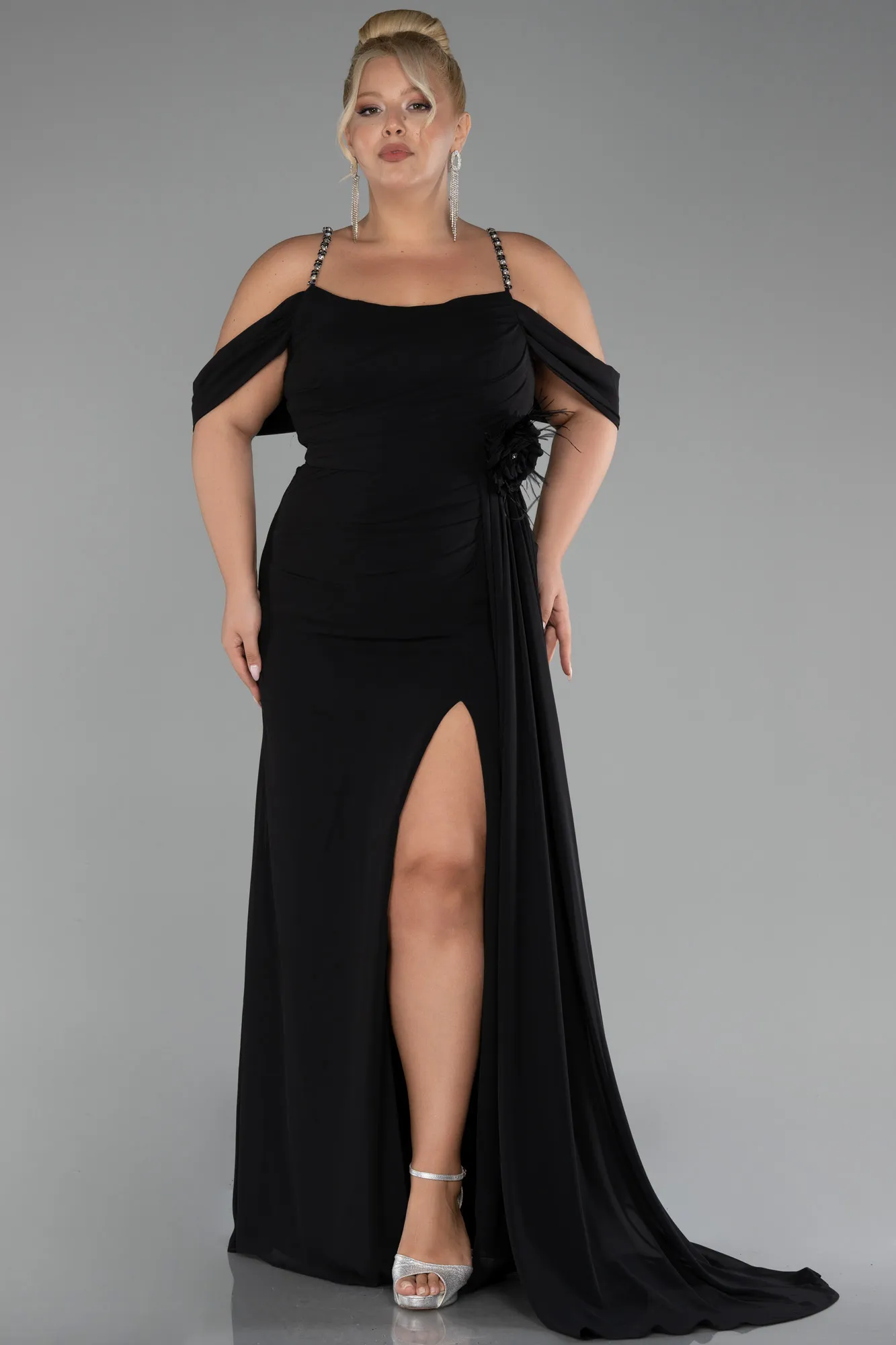 Black-Slit Long Chiffon Plus Size Evening Dress ABU4195