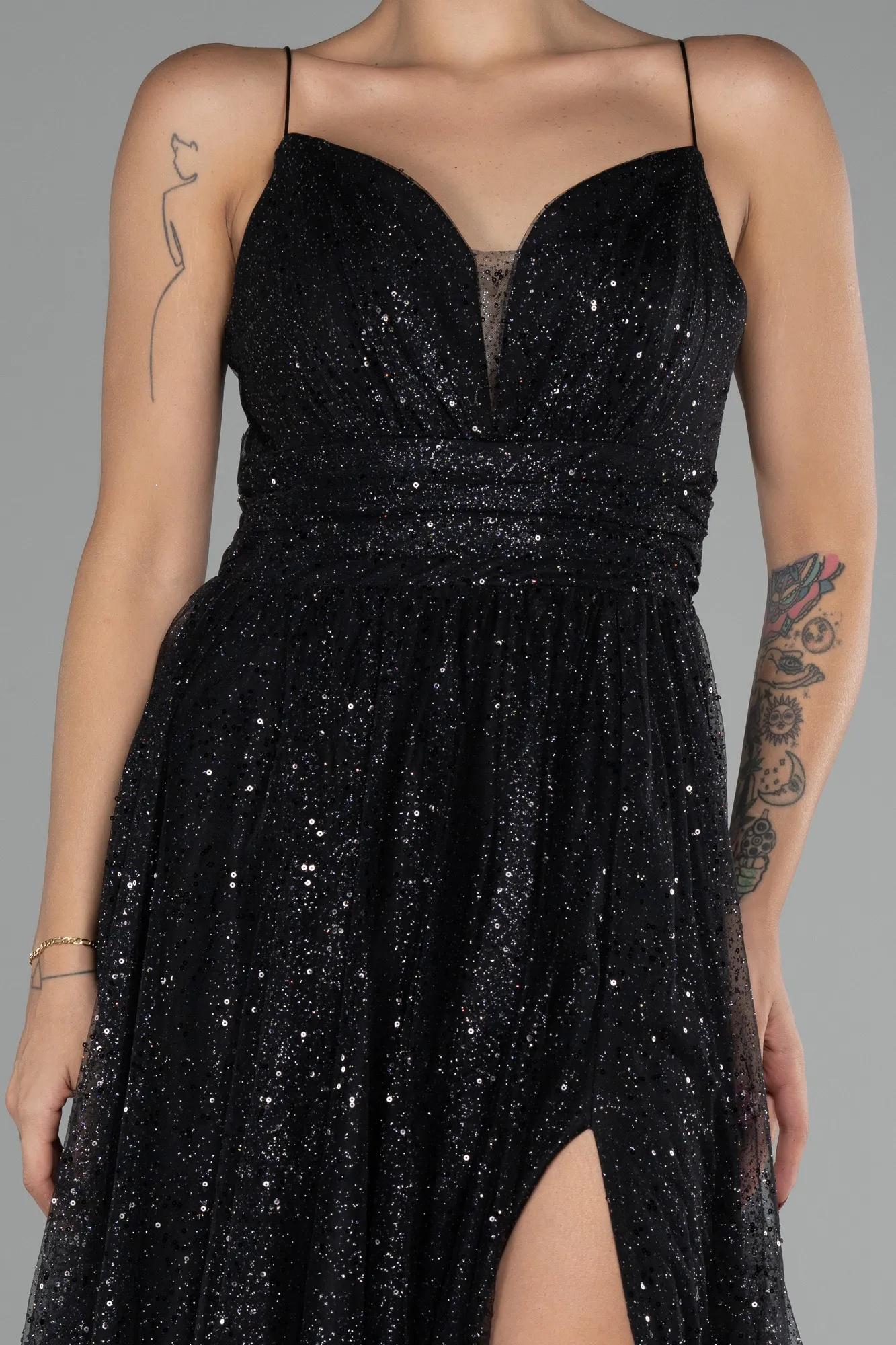 Black-Slit Long Glitter Prom Gown ABU4152