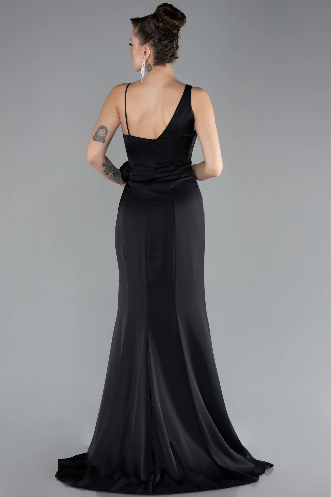 Black-Slit Long Satin Evening Gown ABU4498