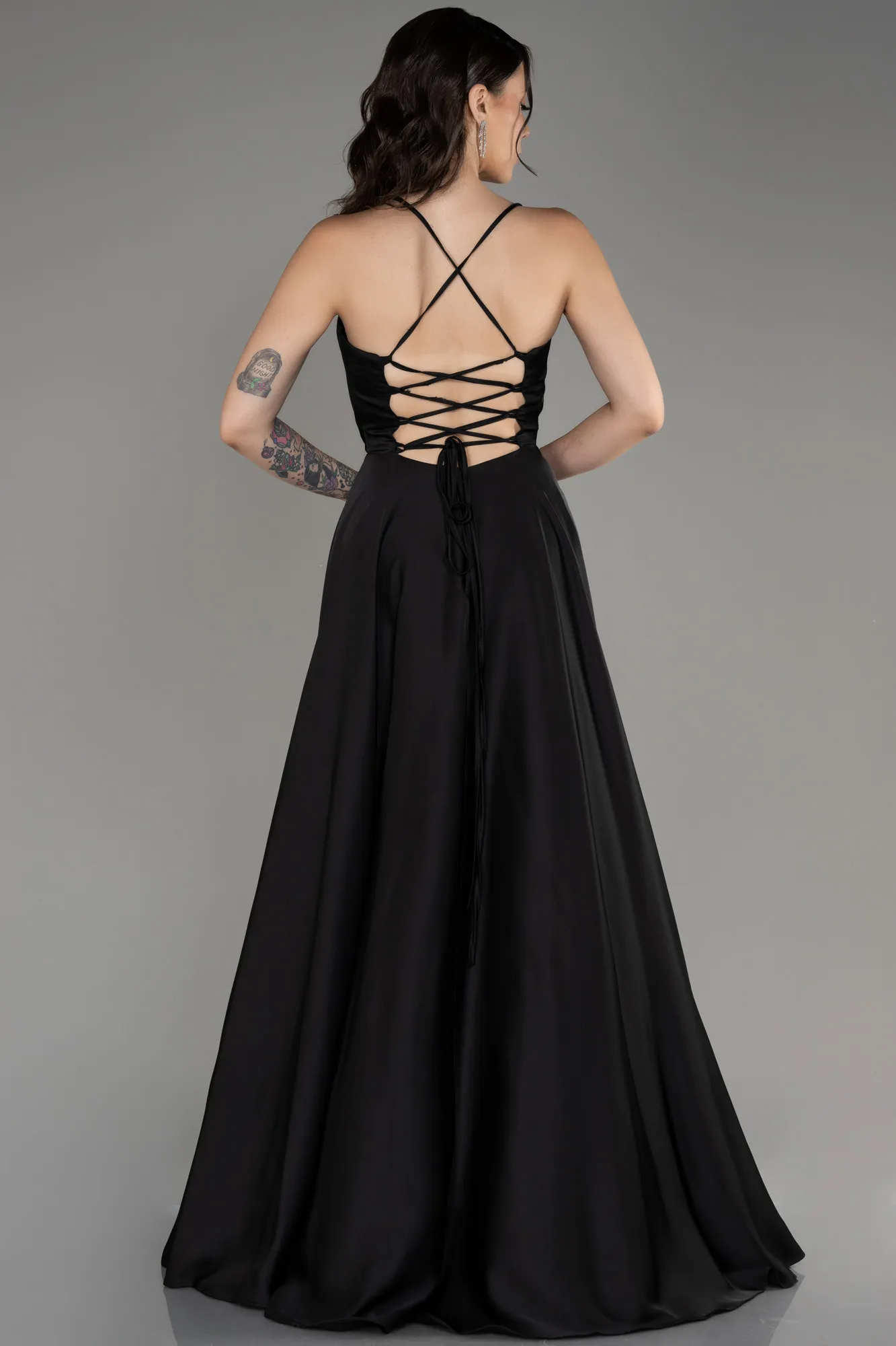 Black-Slit Long Satin Prom Dress ABU4017