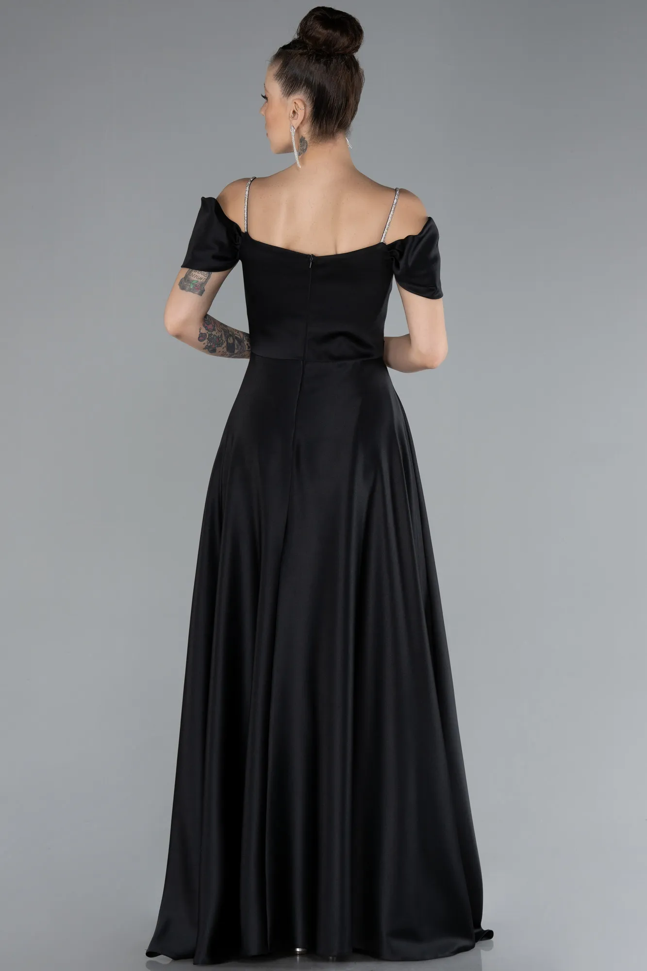 Black-Slit Long Satin Prom Gown ABU4531