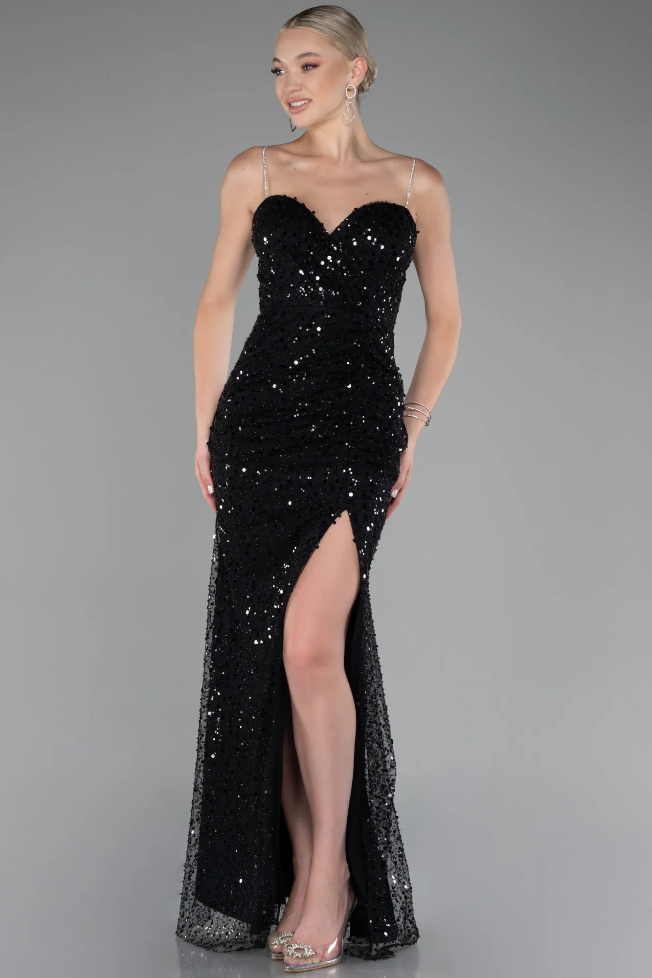 Black-Slit Long Scaly Evening Gown ABU4058