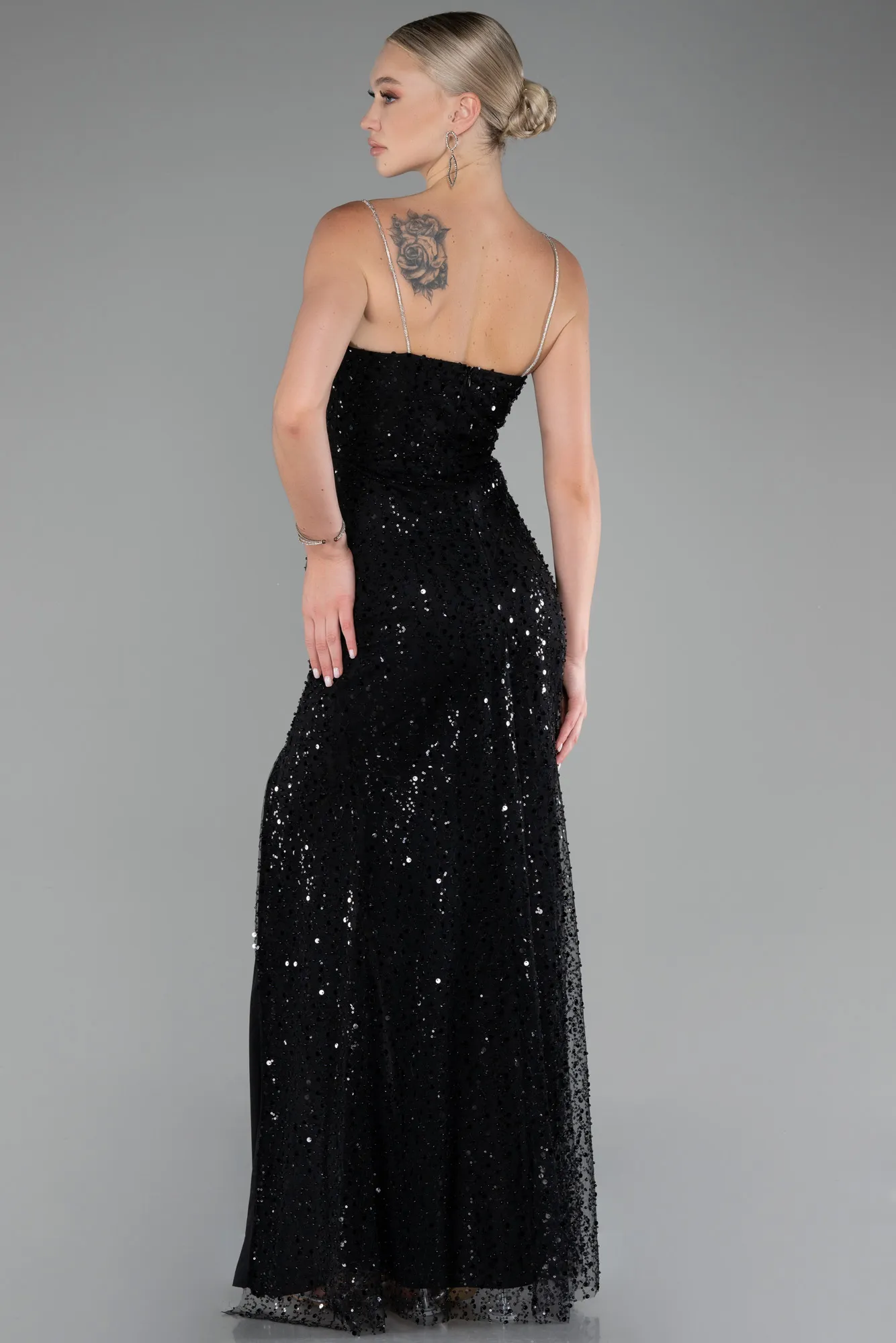 Black-Slit Long Scaly Evening Gown ABU4058