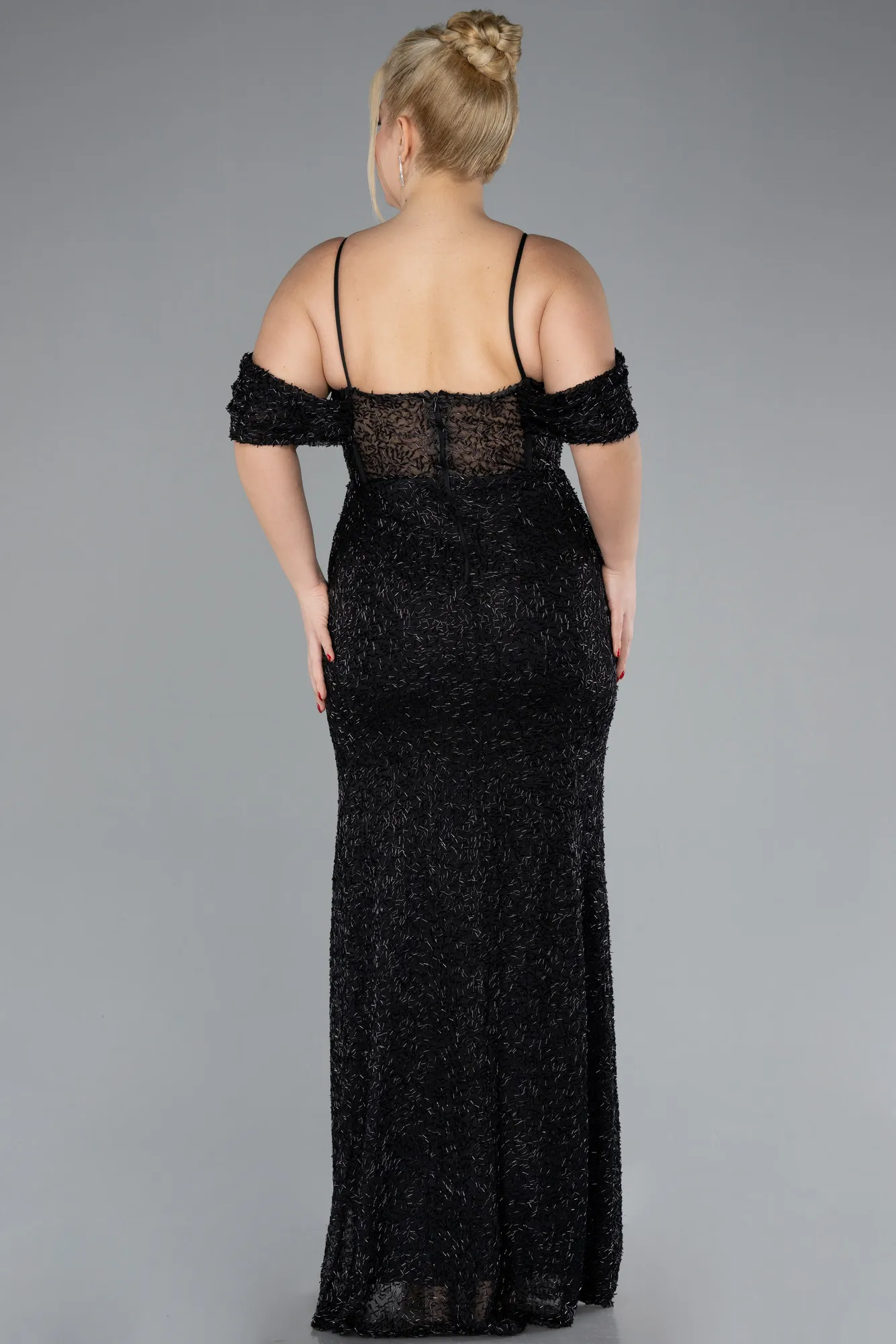 Black-Slit Long Stone Plus Size Prom Dress ABU4395