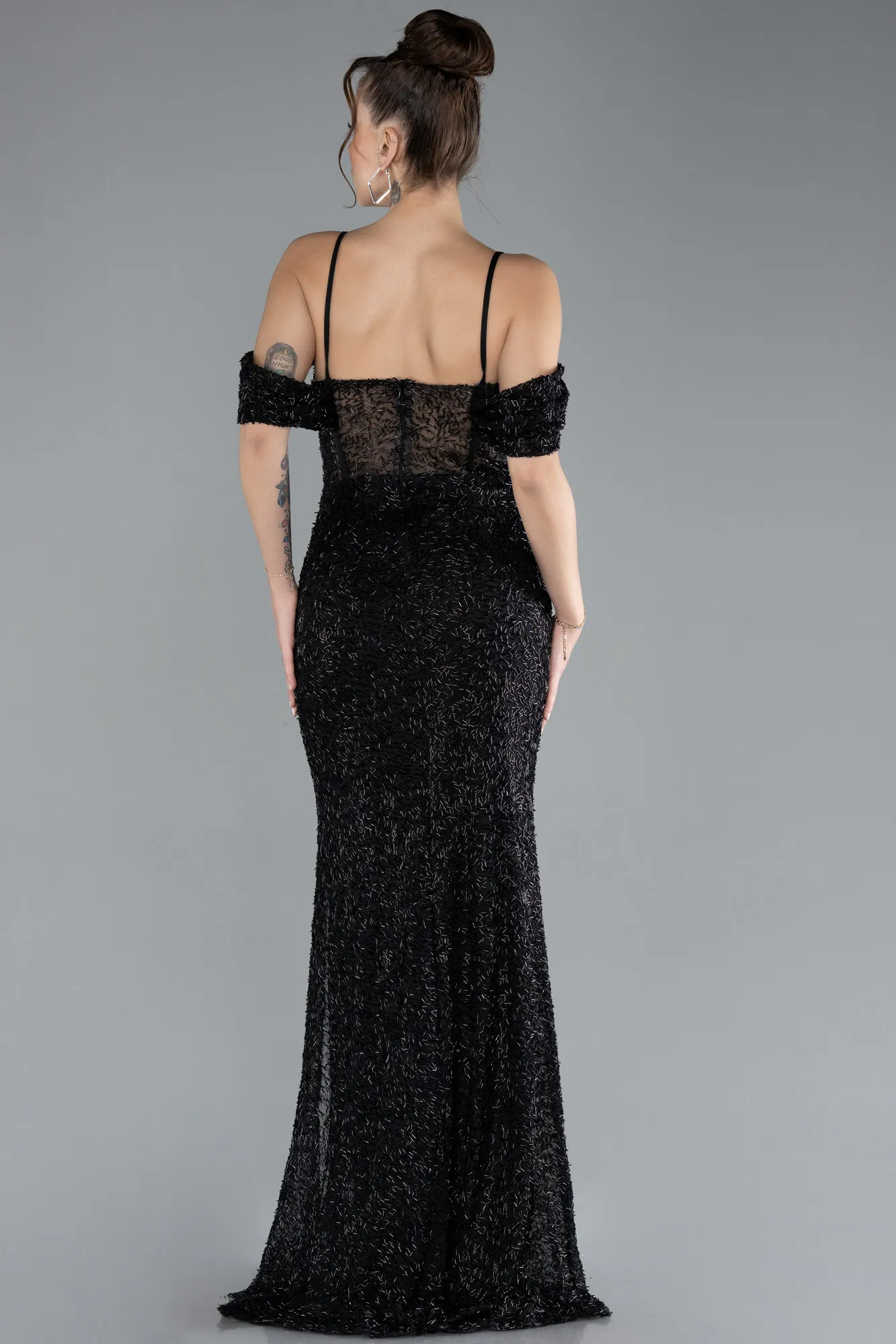 Black-Slit Long Stone Prom Gown ABU4394