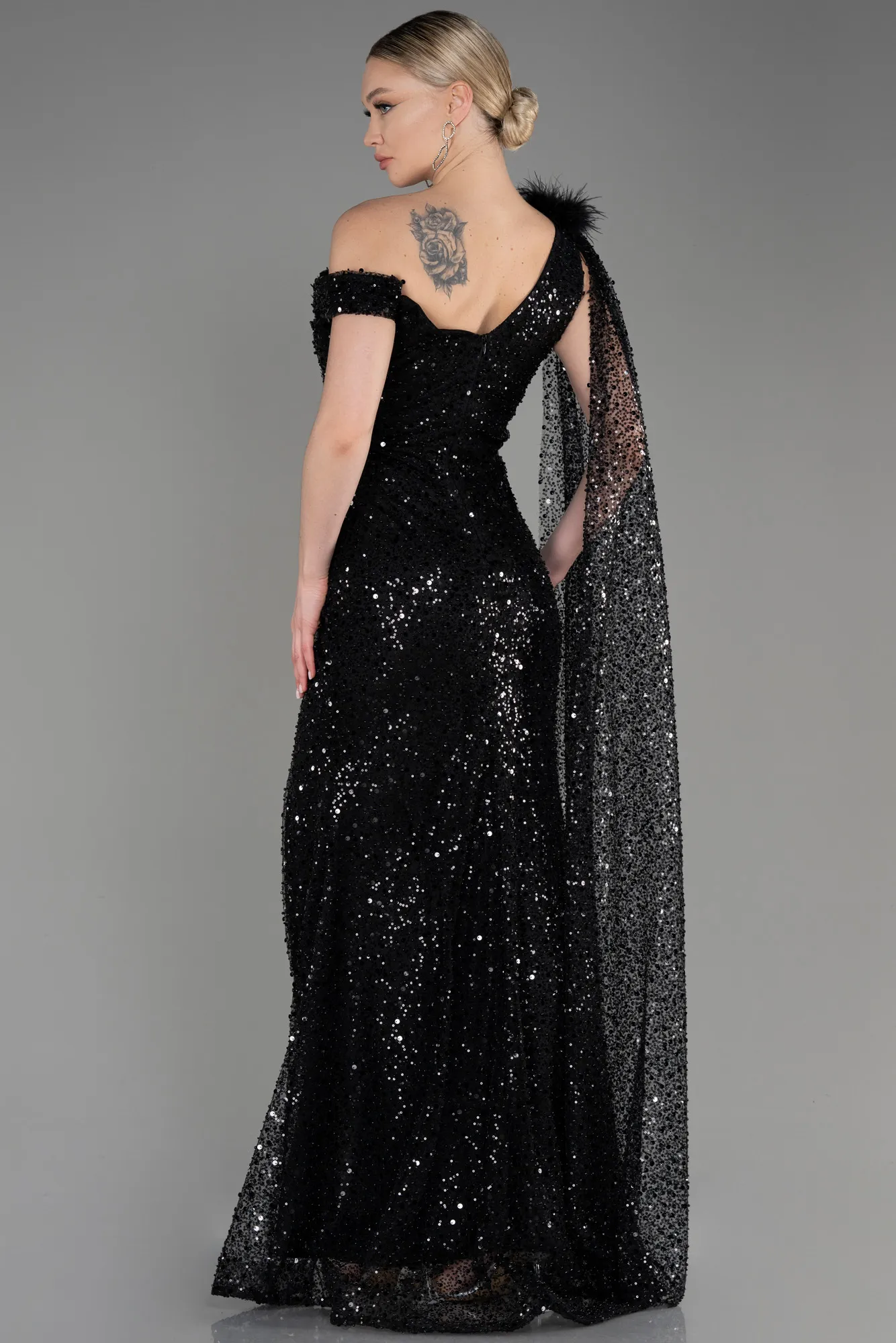 Black-Slit Scaly Long Evening Dress ABU3857