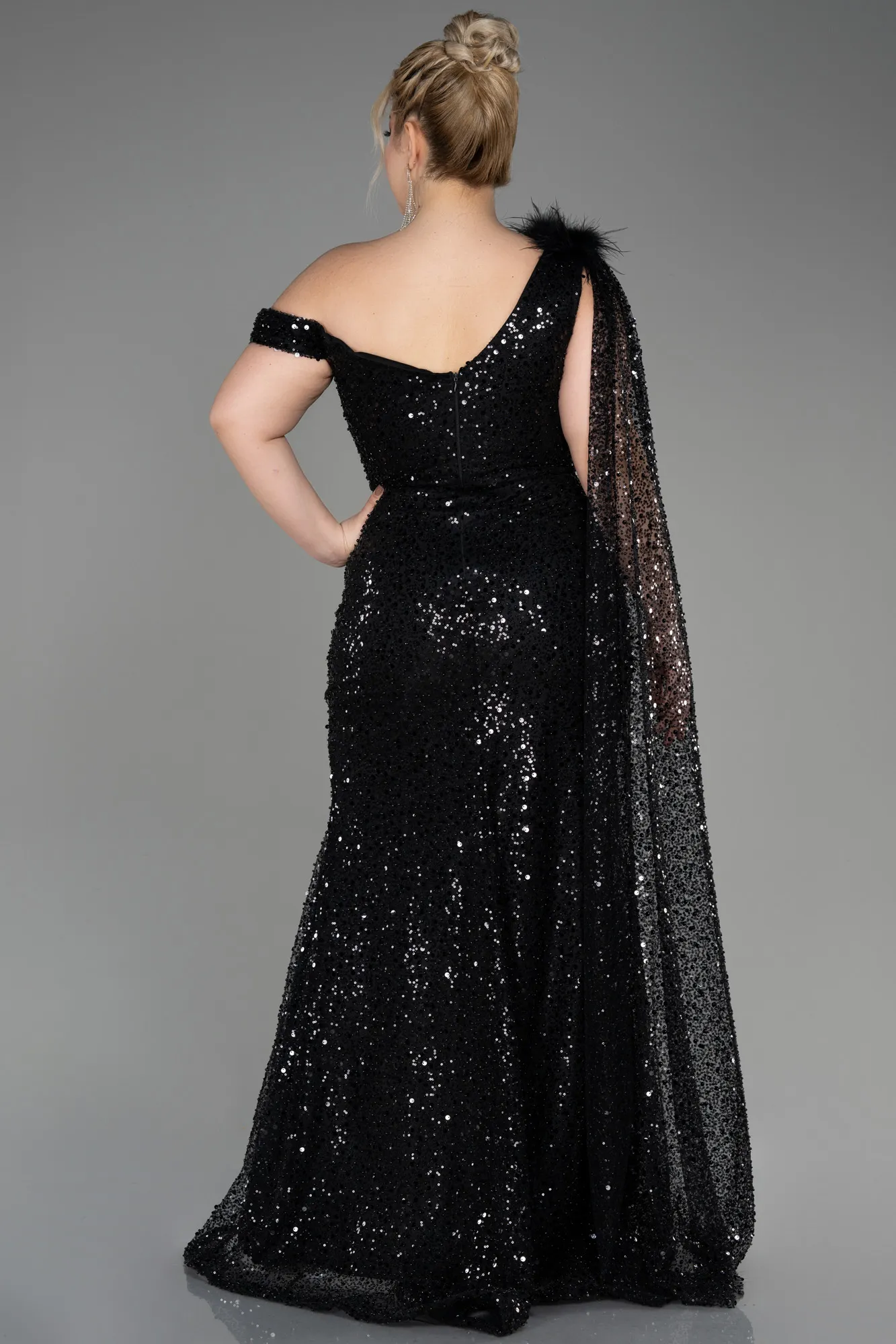 Black-Slit Scaly Long Plus Size Evening Dress ABU3859