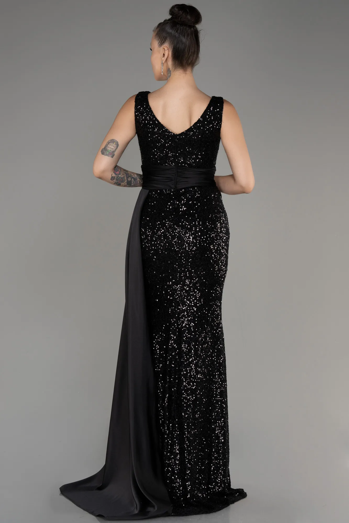 Black-Slit Sequined Long Evening Dress ABU4028