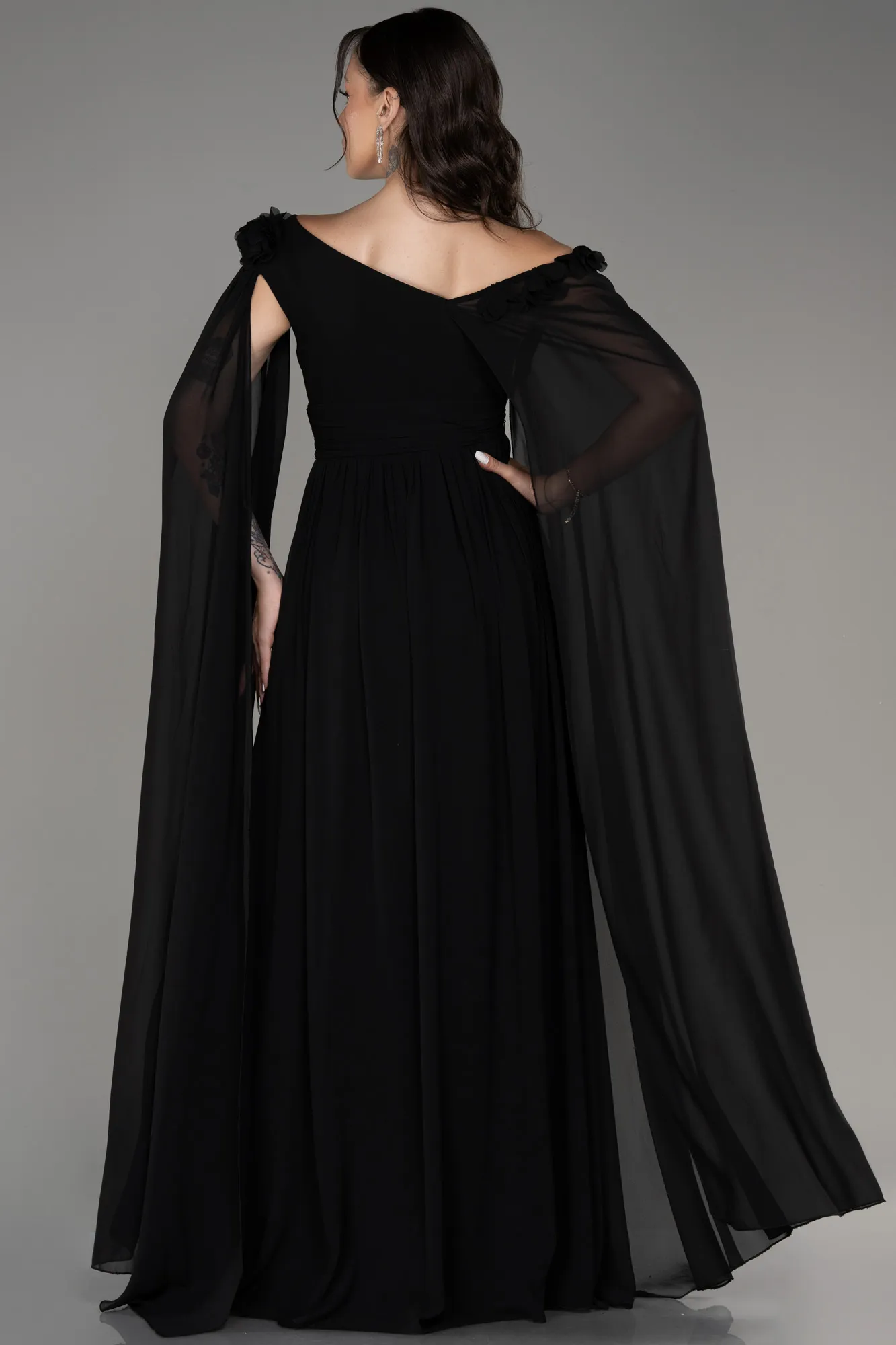 Black-Slit Shawl Long Chiffon Evening Dress ABU4001