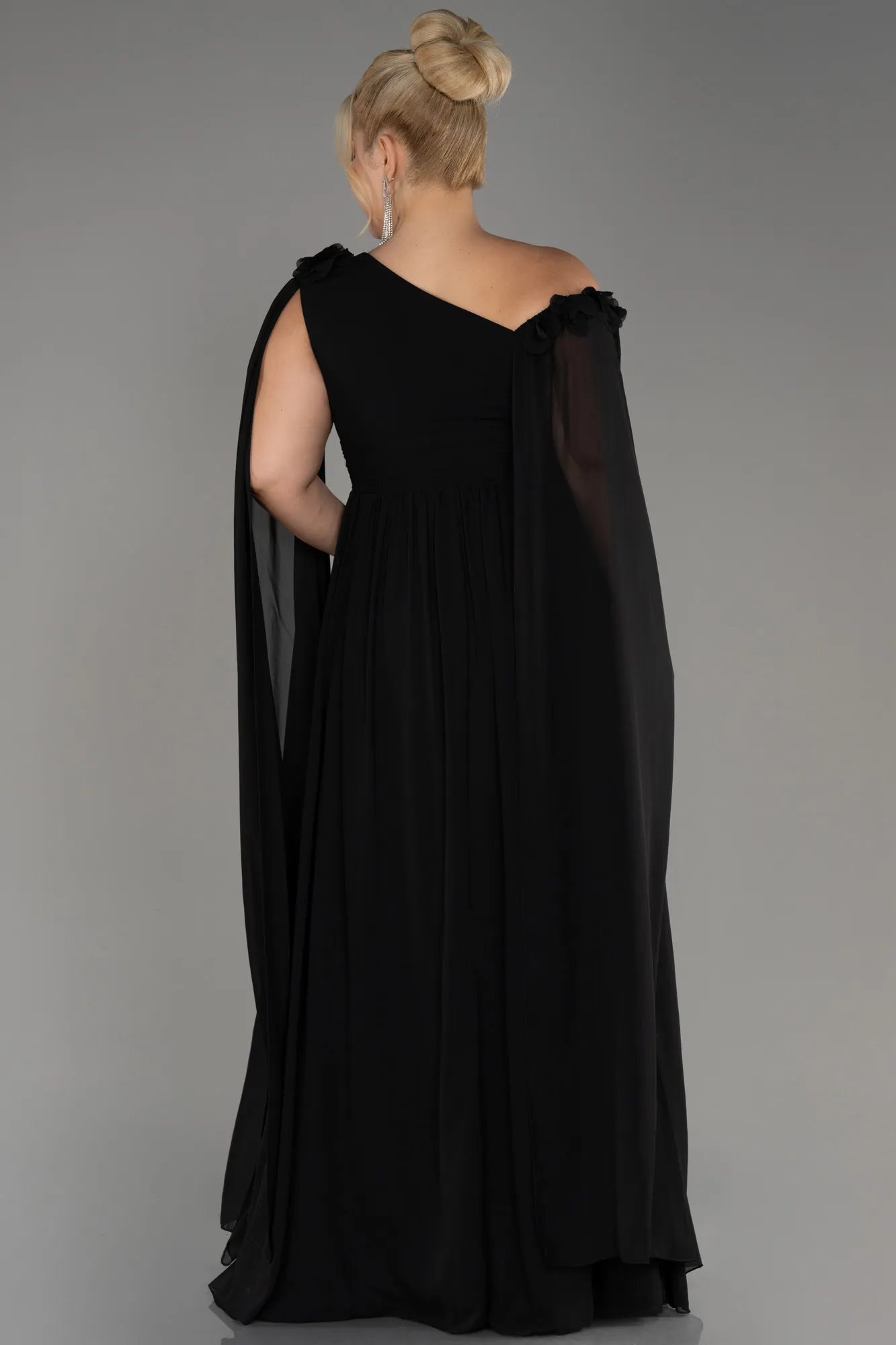 Black-Slit Shawl Long Chiffon Plus Size Evening Dress ABU4002