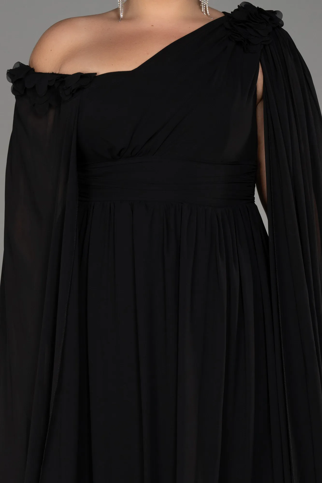 Black-Slit Shawl Long Chiffon Plus Size Evening Dress ABU4002