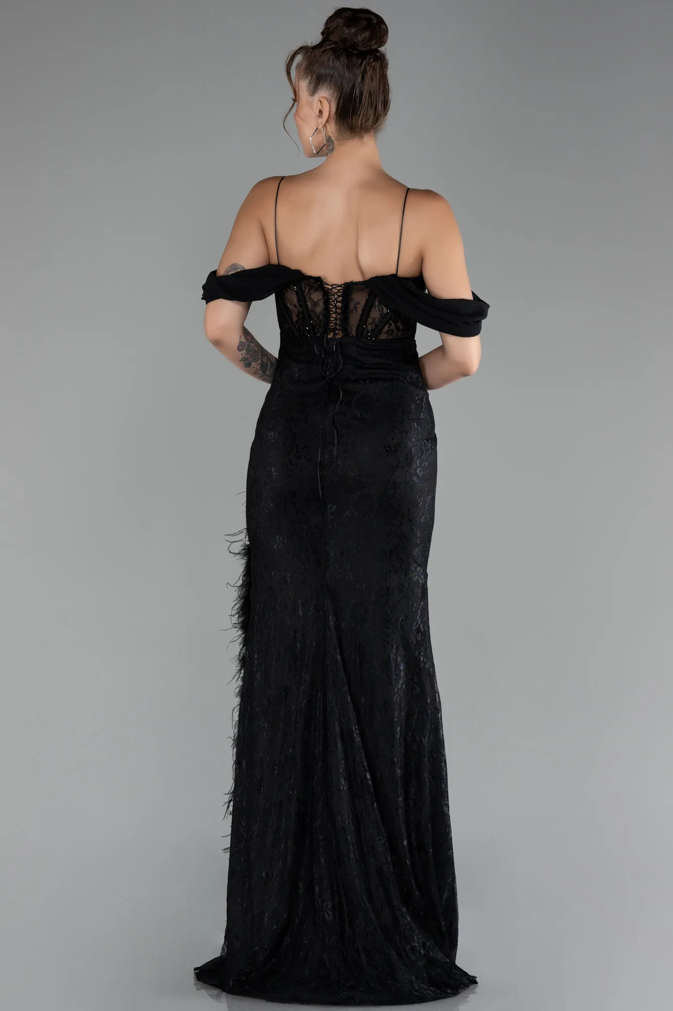 Black-Slit Underwire Long Lace Evening Gown ABU4270