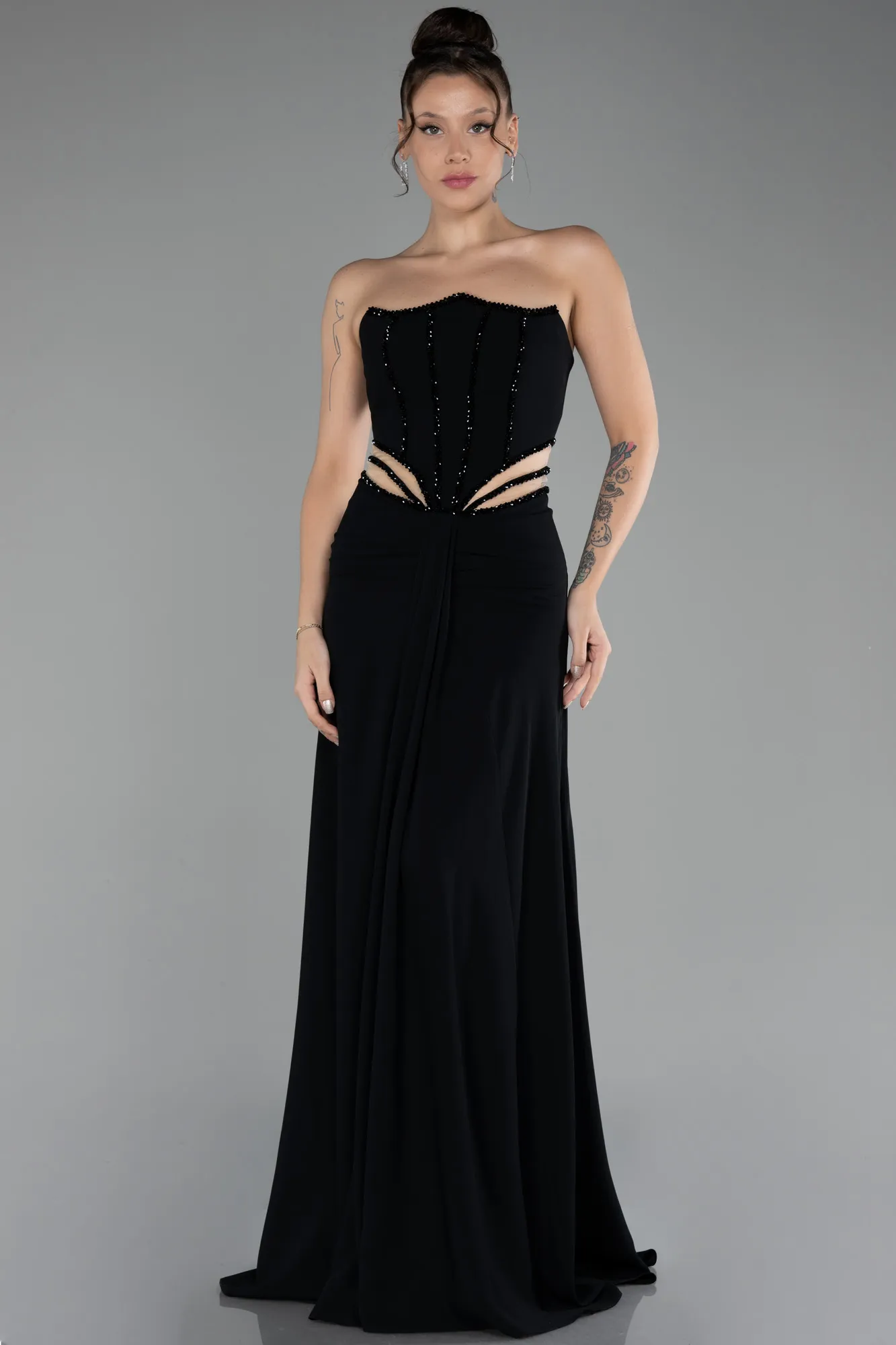 Black-Strapless Long Evening Gown ABU4243