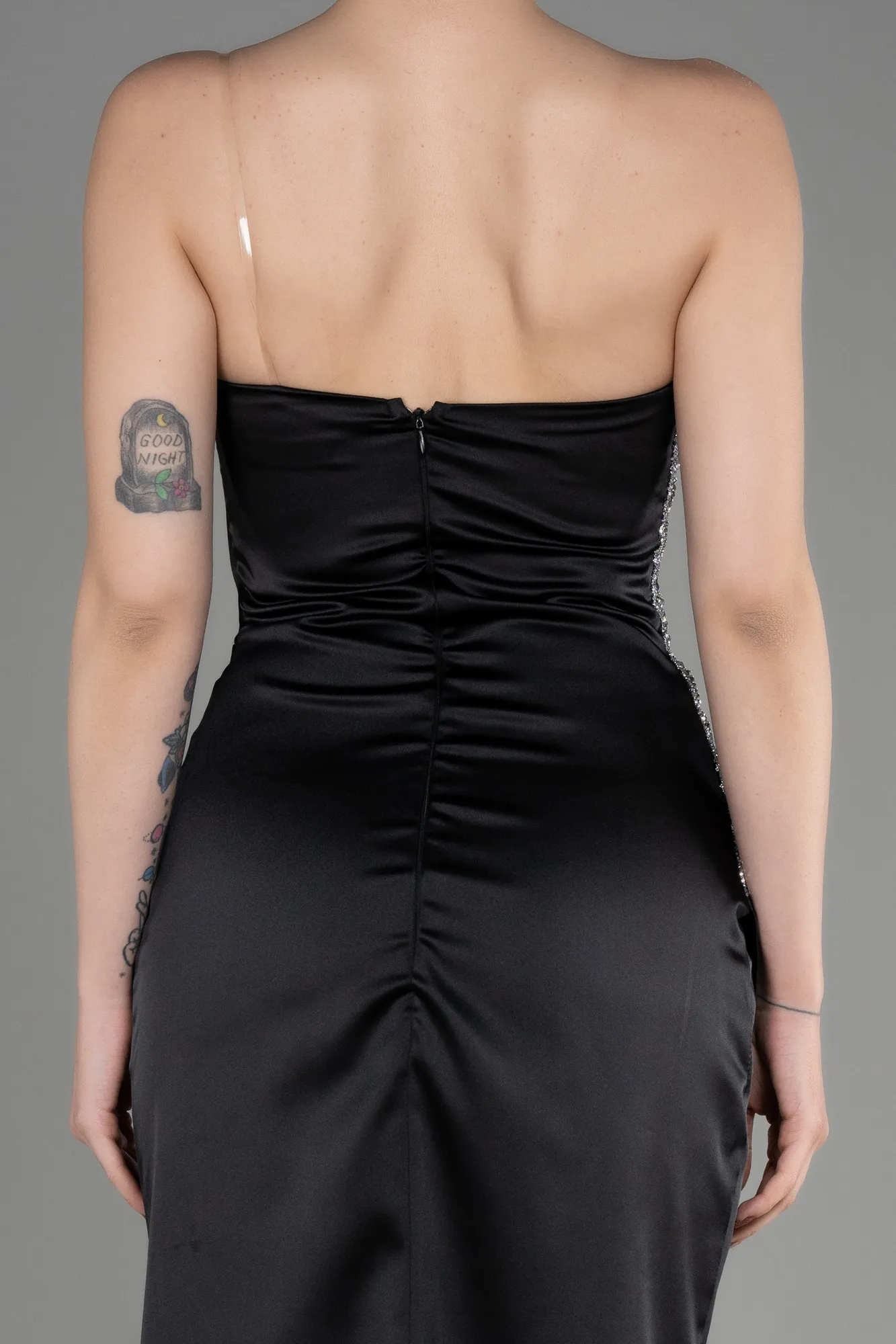 Black-Strapless Long Satin Evening Dress ABU3825