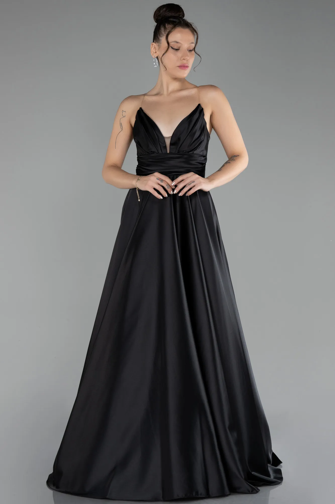 Black-Strapless Long Satin Prom Gown ABU4245