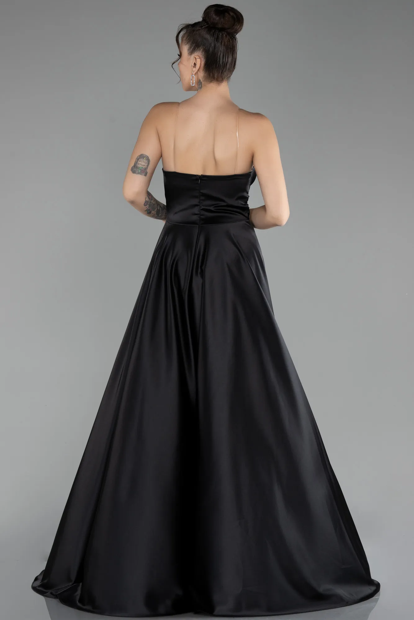 Black-Strapless Long Satin Prom Gown ABU4245