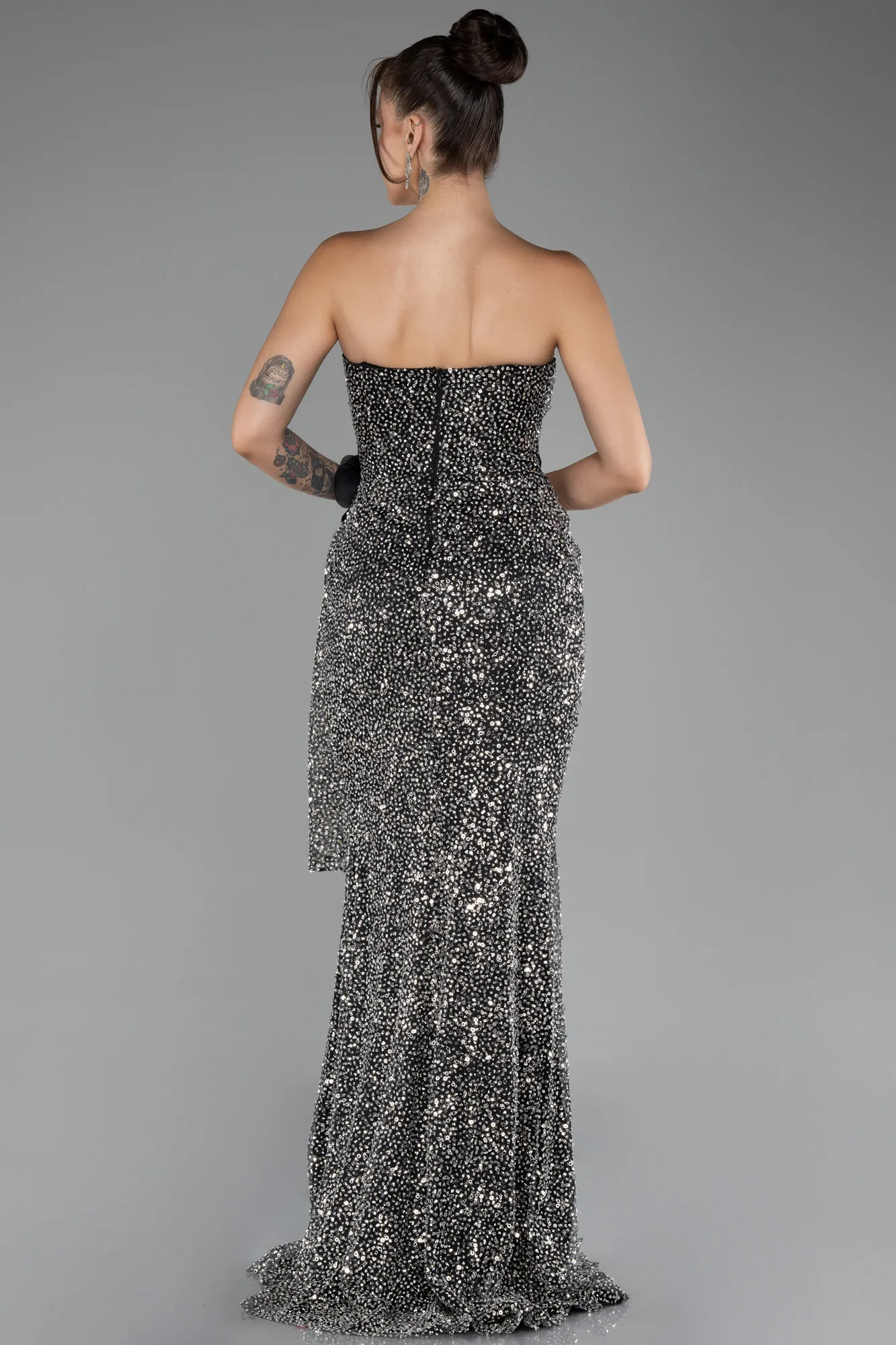 Black-Strapless Long Scaly Prom Gown ABU4088