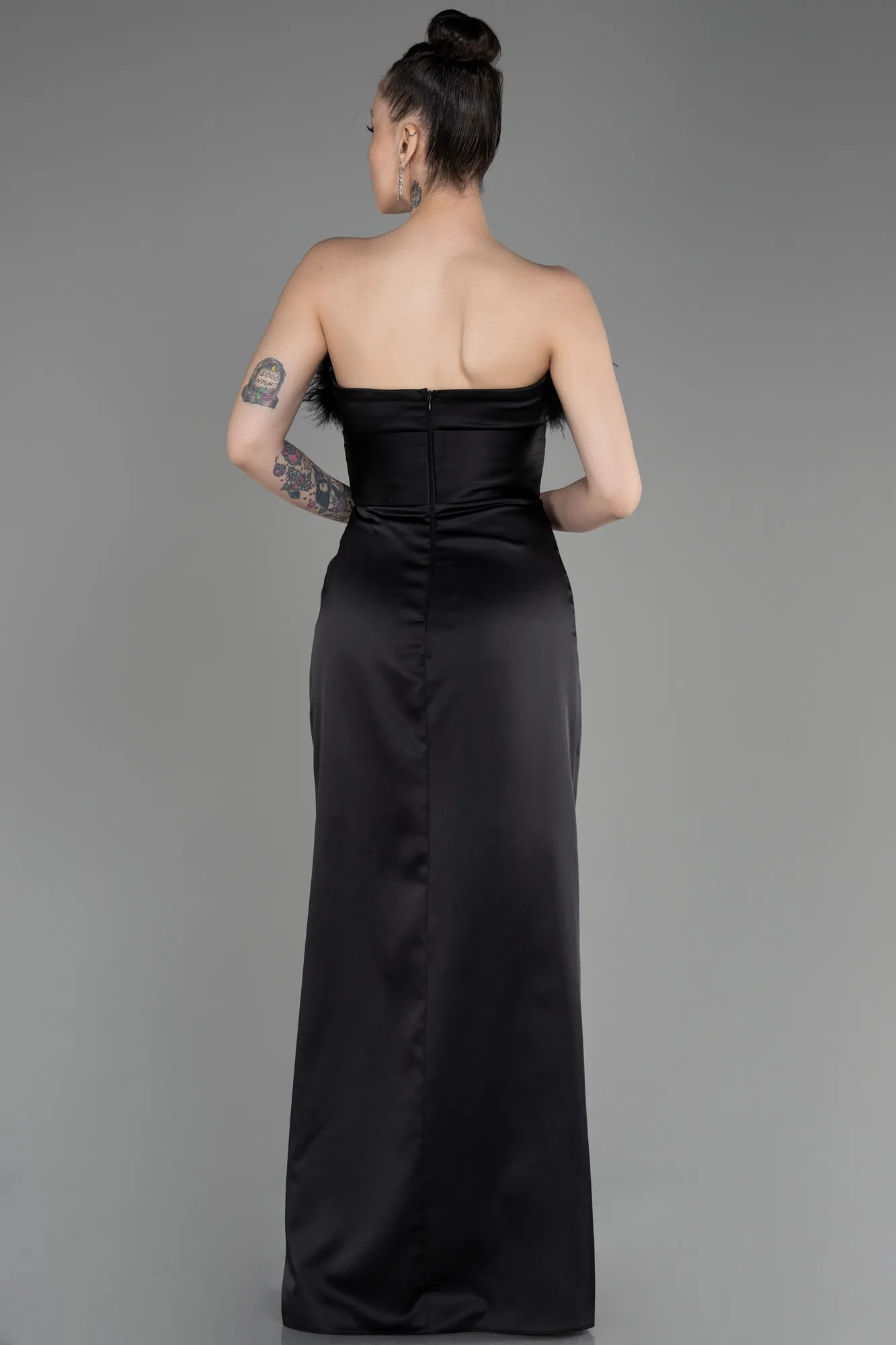 Black-Strapless Satin Long Evening Dress ABU3833
