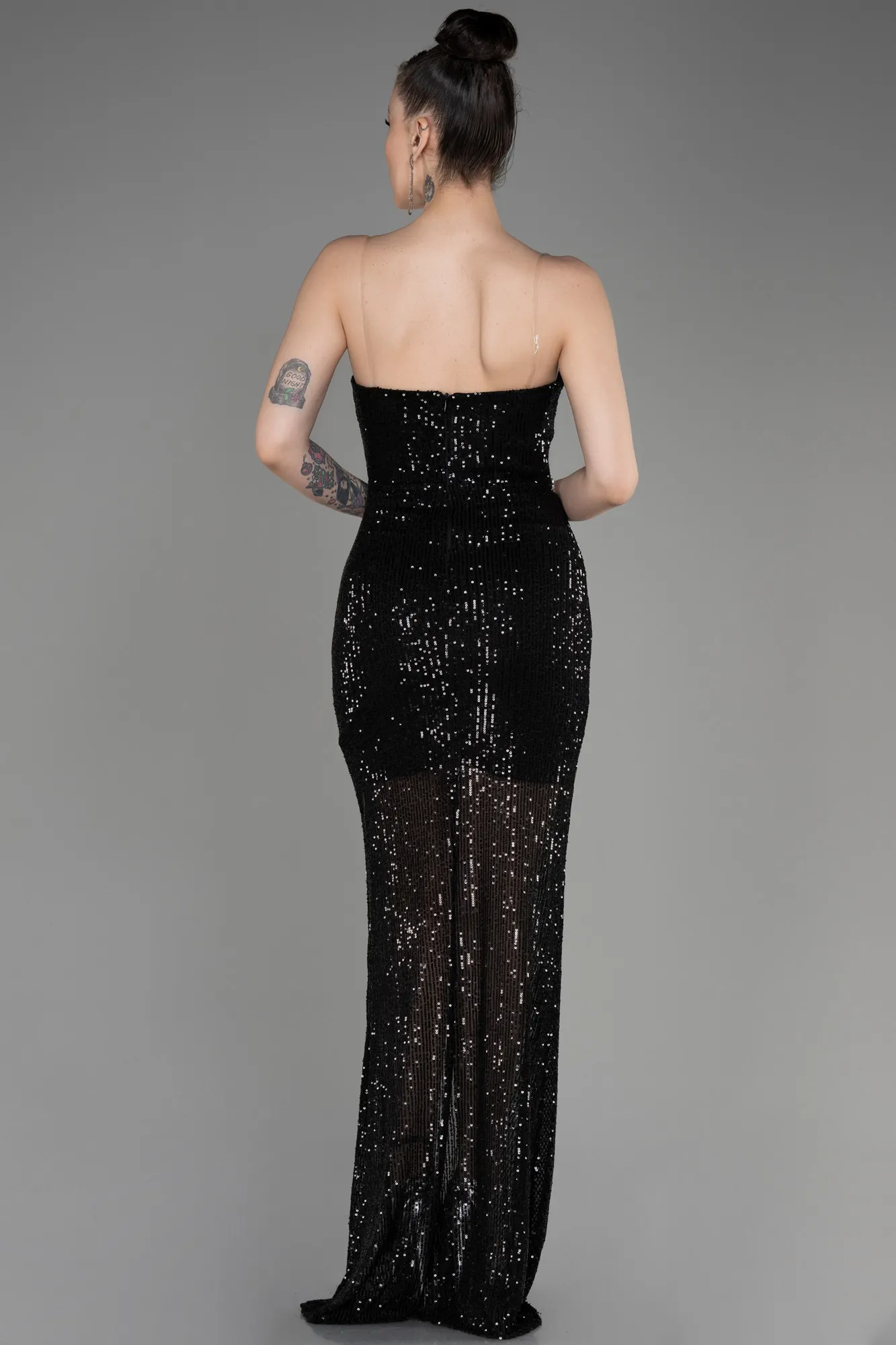 Black-Strapless Sequined Long Mermaid Evening Dress ABU3849