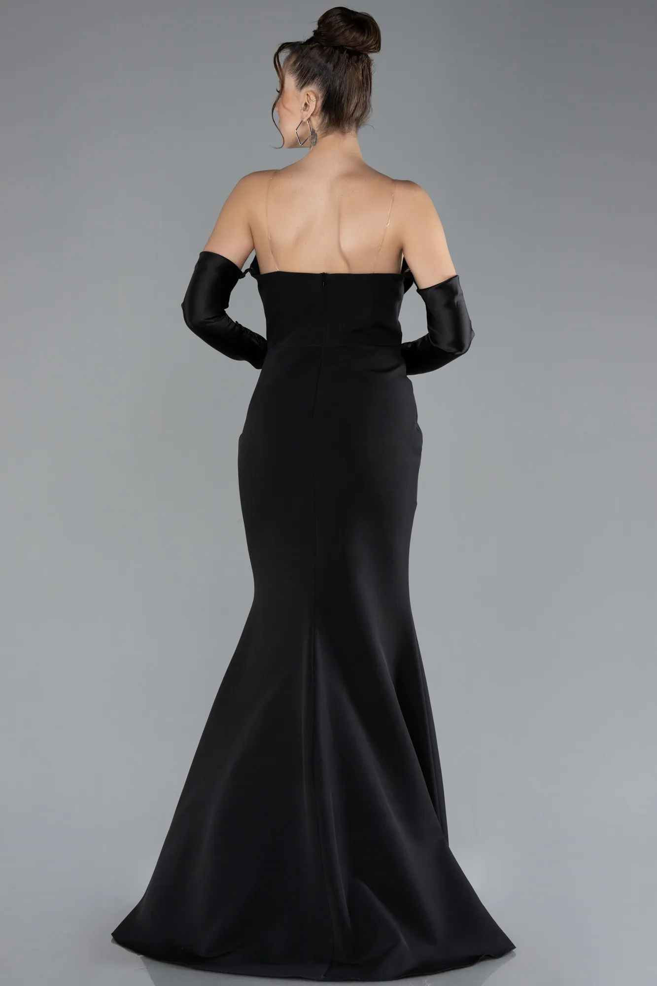 Black-Strapless Sleeve Accessories Long Mermaid Prom Dress ABU4398