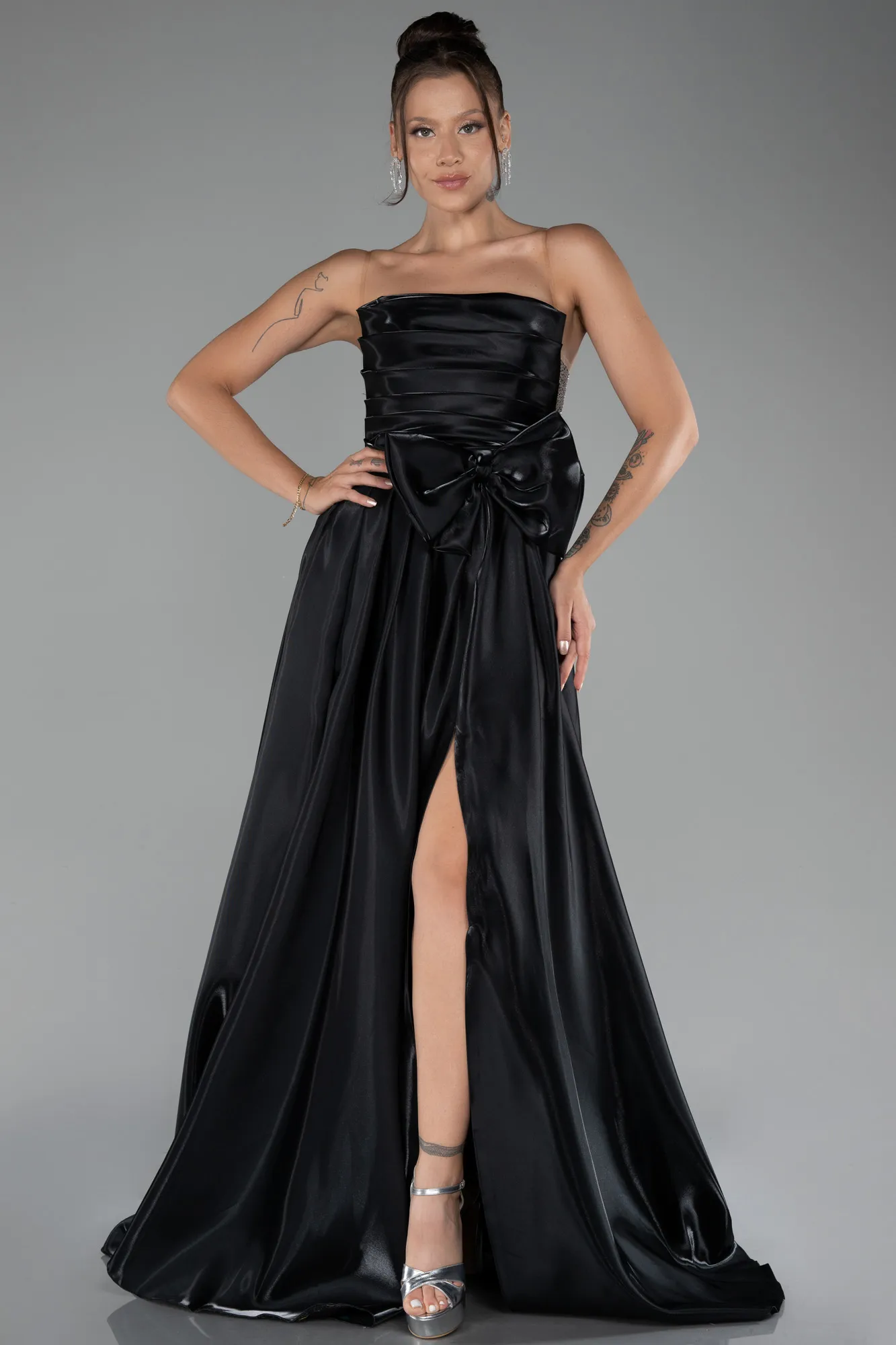 Black-Strapless Slit Long Ball Gown ABU4015