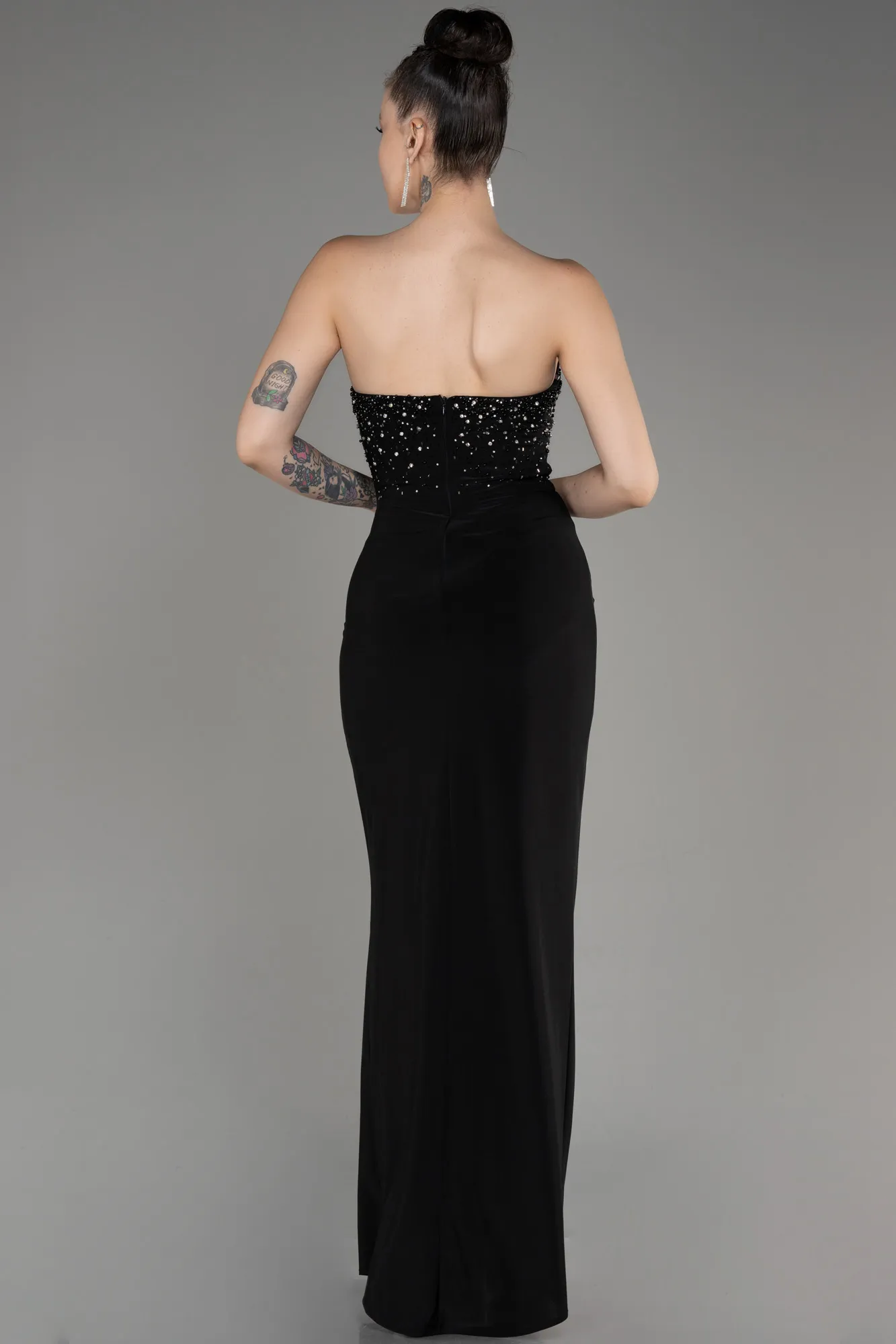 Black-Strapless Slit Long Evening Dress ABU3977