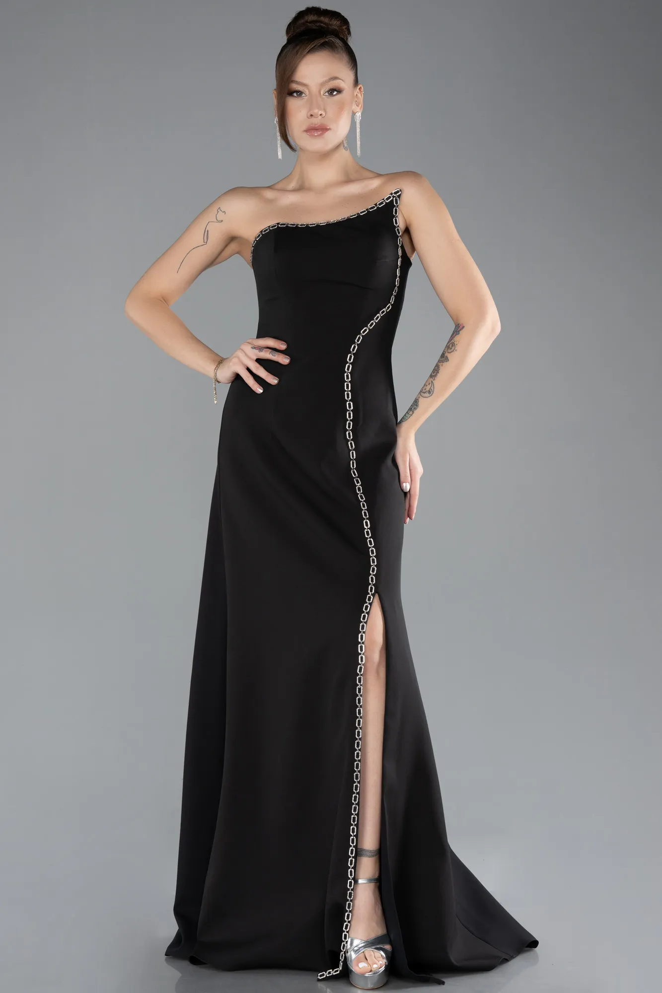 Black-Strapless Slit Long Evening Gown ABU4510