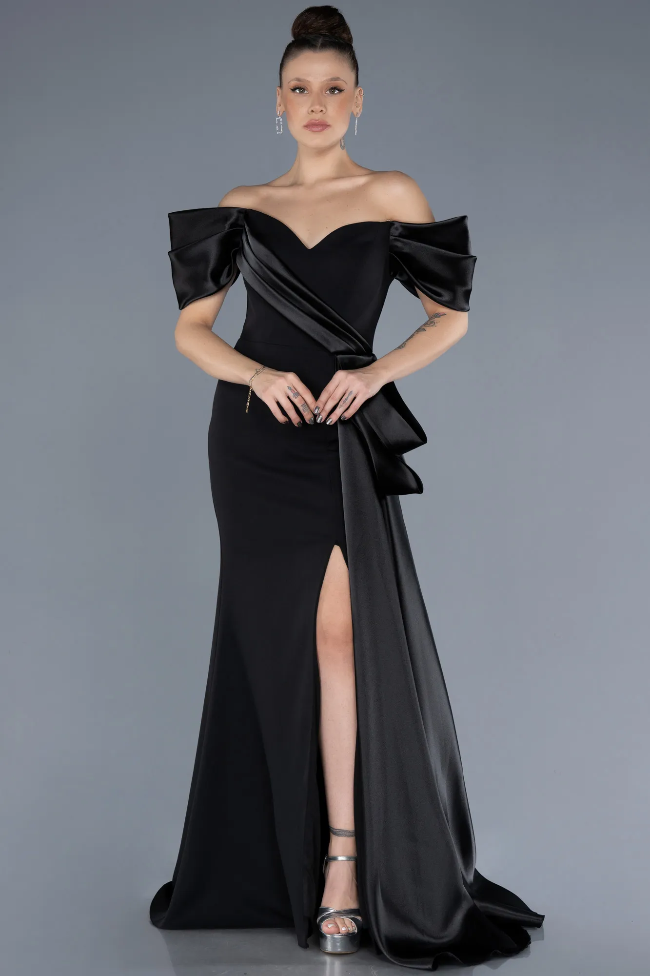 Black-Strapless Slit Long Evening Gown ABU4562