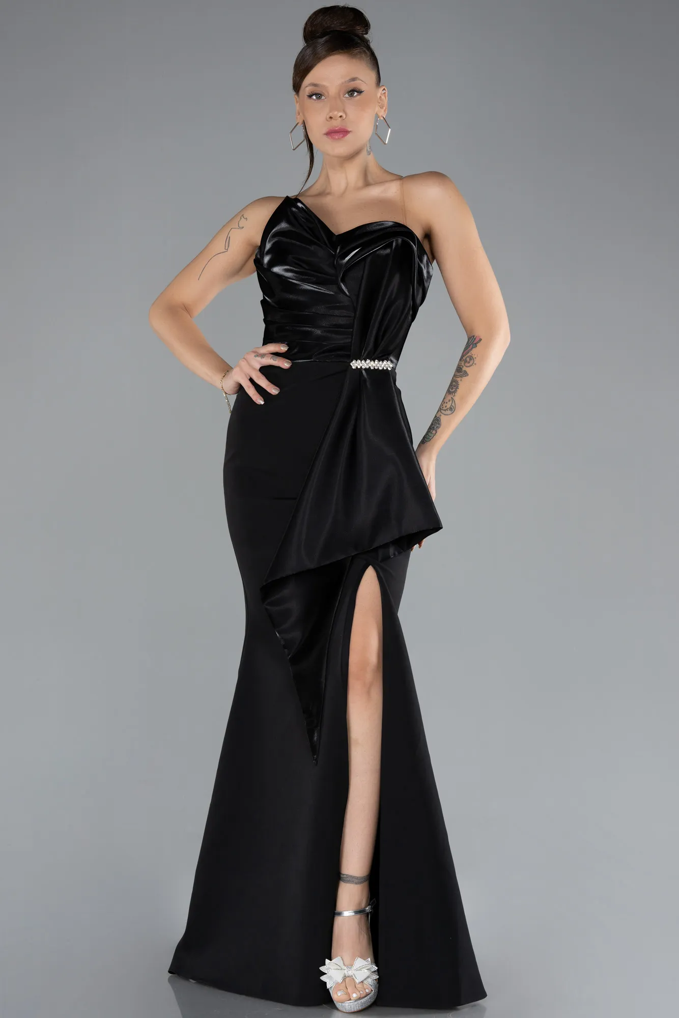 Black-Strapless Slit Long Mermaid Prom Dress ABU4351