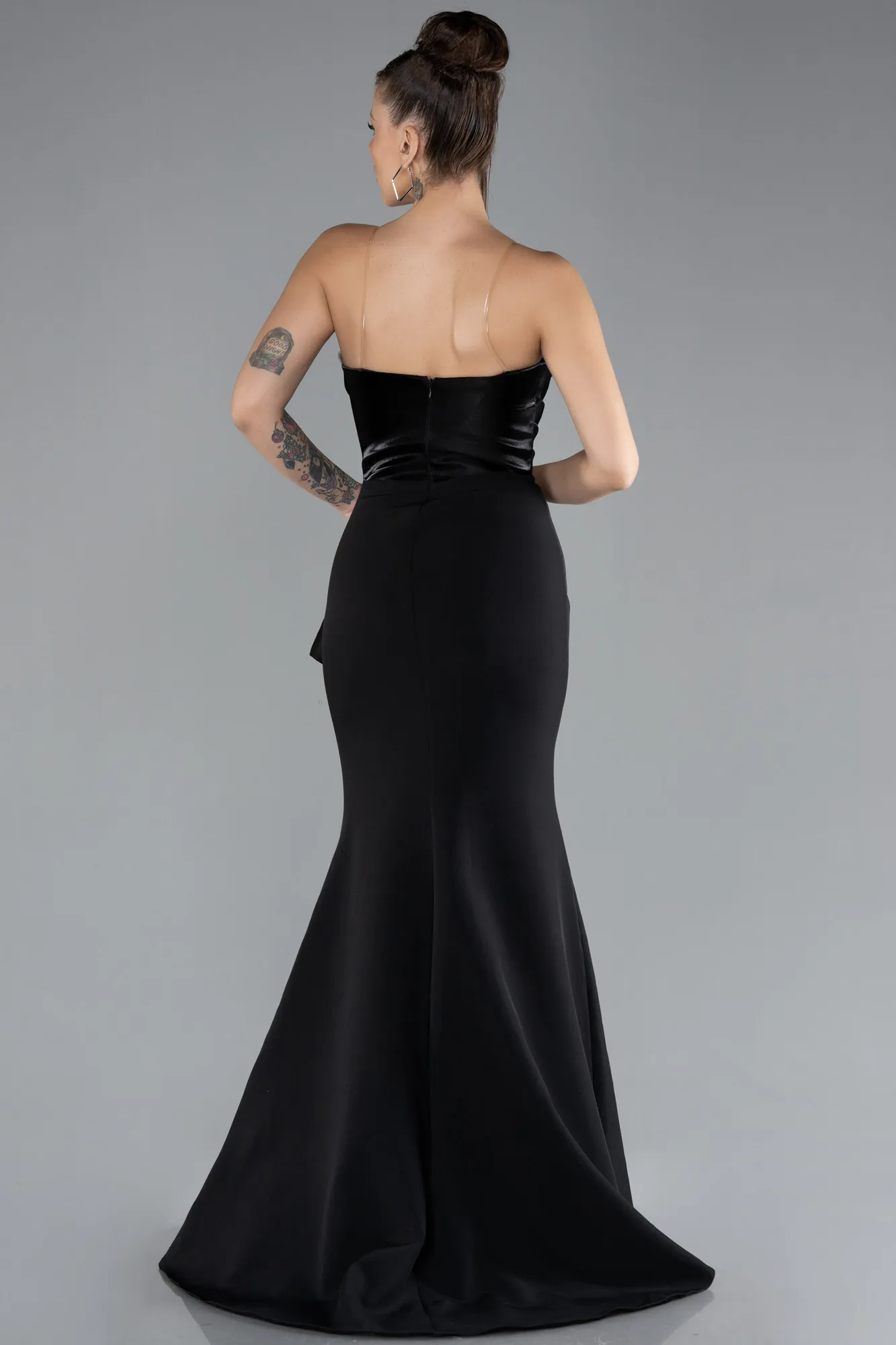 Black-Strapless Slit Long Mermaid Prom Dress ABU4351