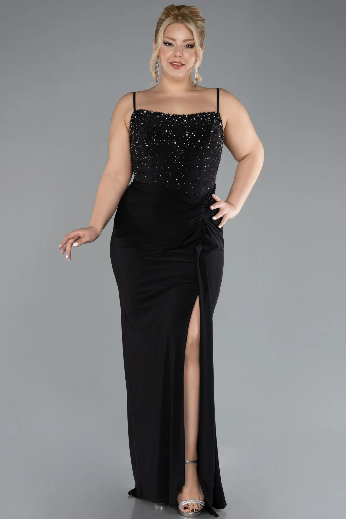 Black-Strapless Slit Long Plus Size Evening Dress ABU4319