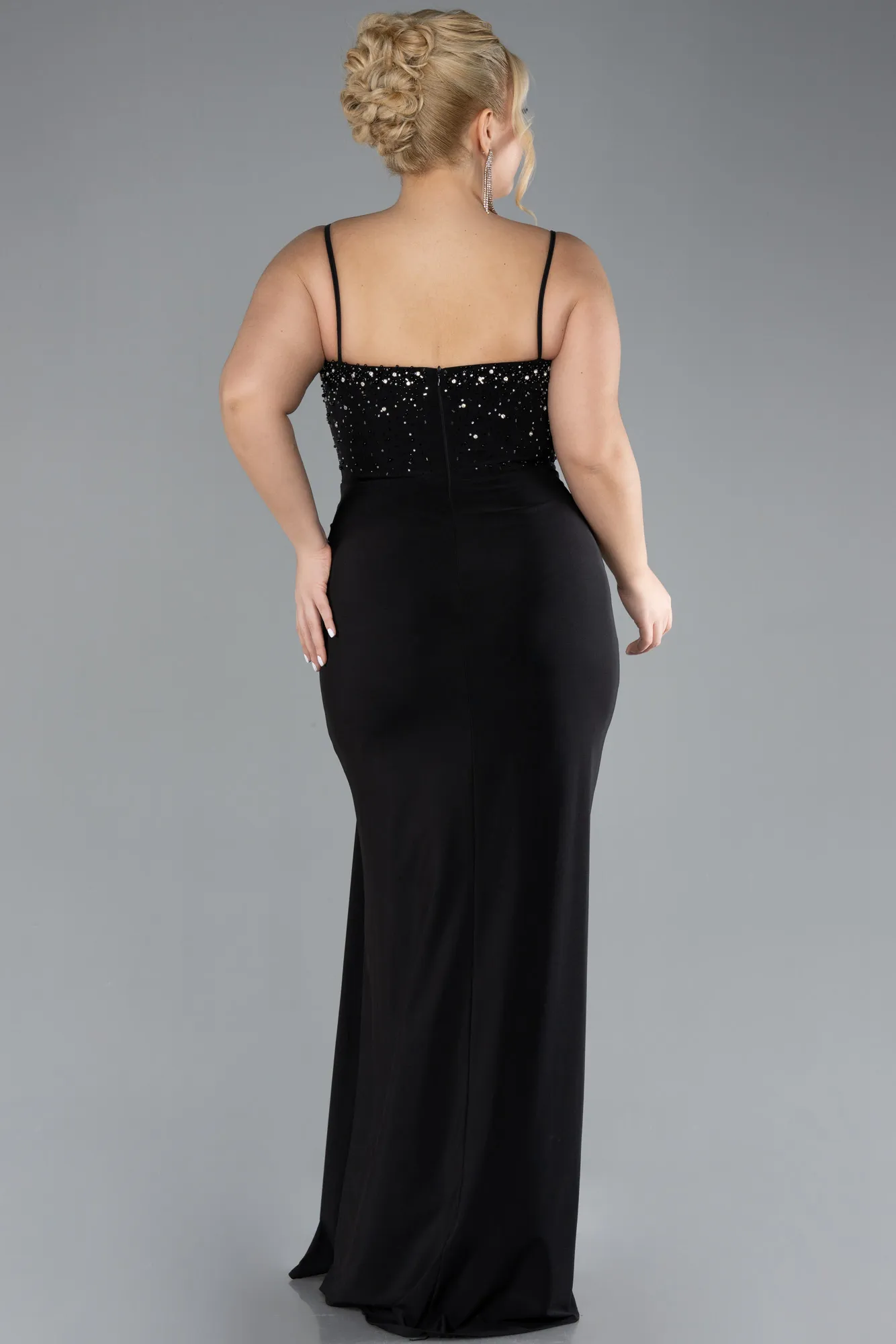 Black-Strapless Slit Long Plus Size Evening Dress ABU4319