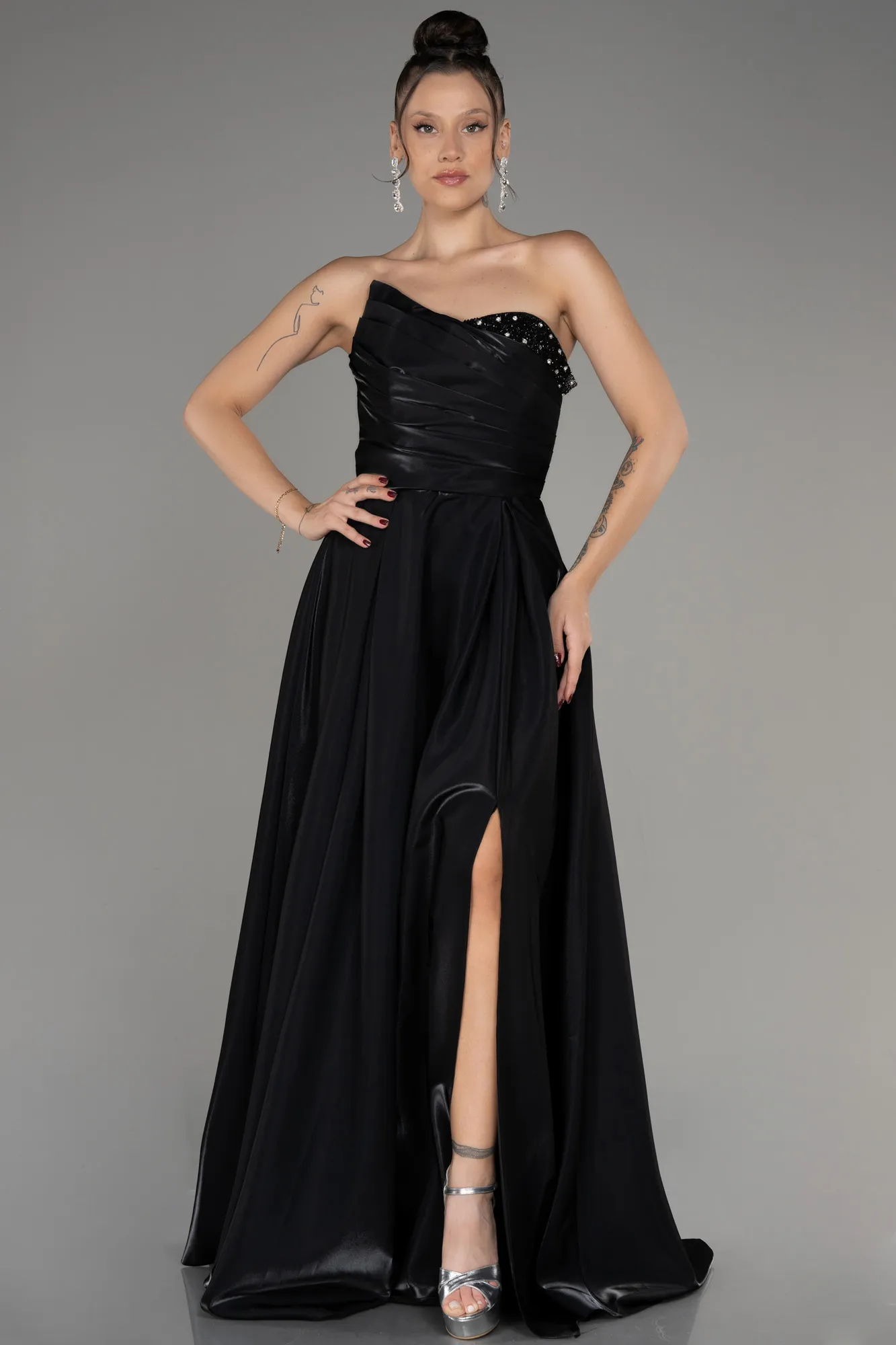 Black-Strapless Slit Long Prom Dress ABU4036