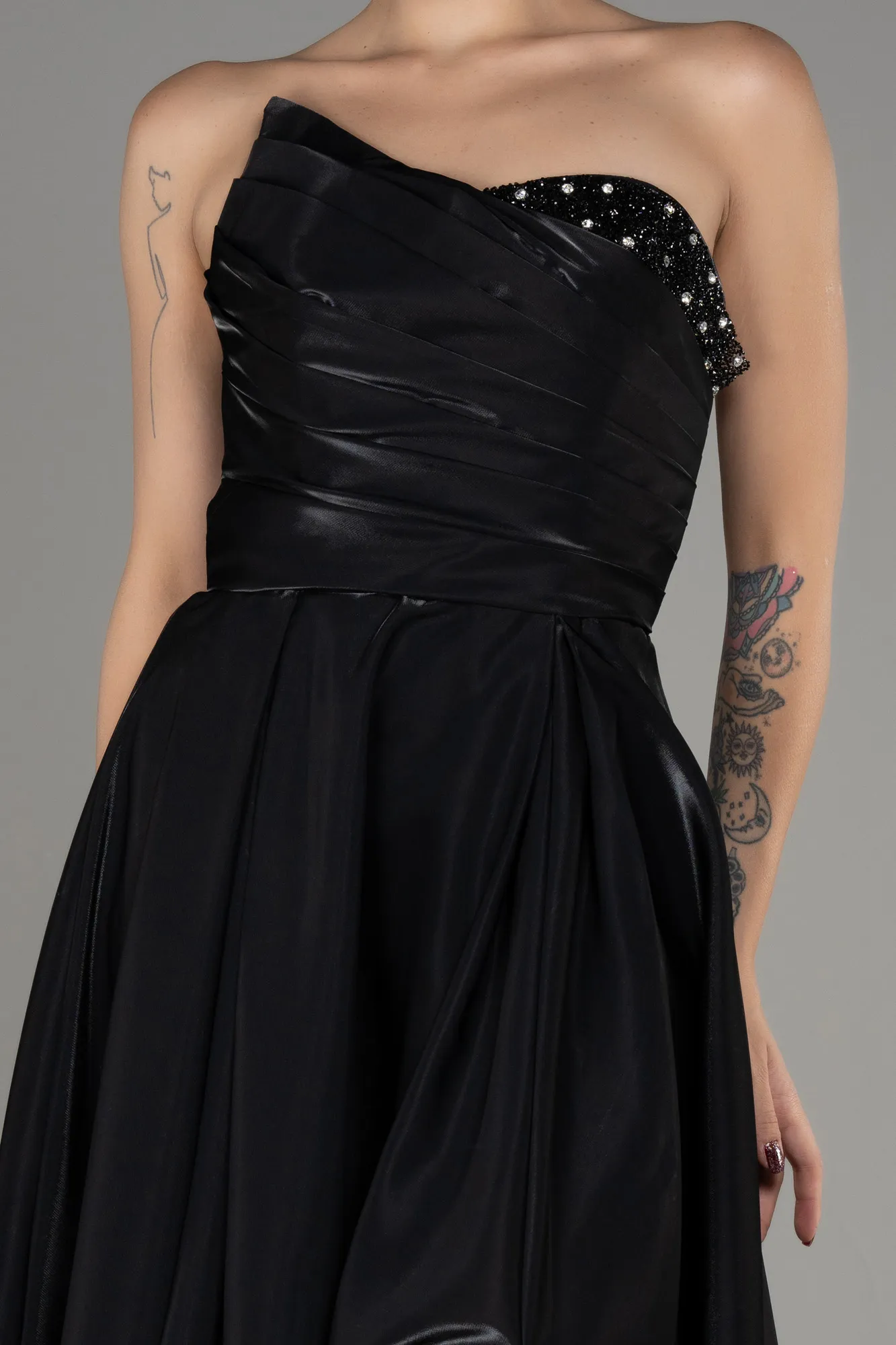 Black-Strapless Slit Long Prom Dress ABU4036