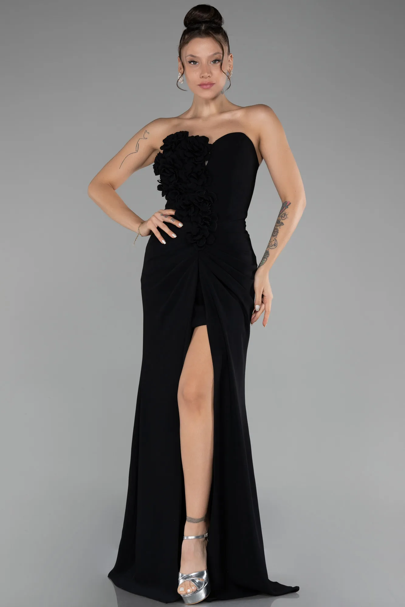 Black-Strapless Slit Long Prom Gown ABU4213