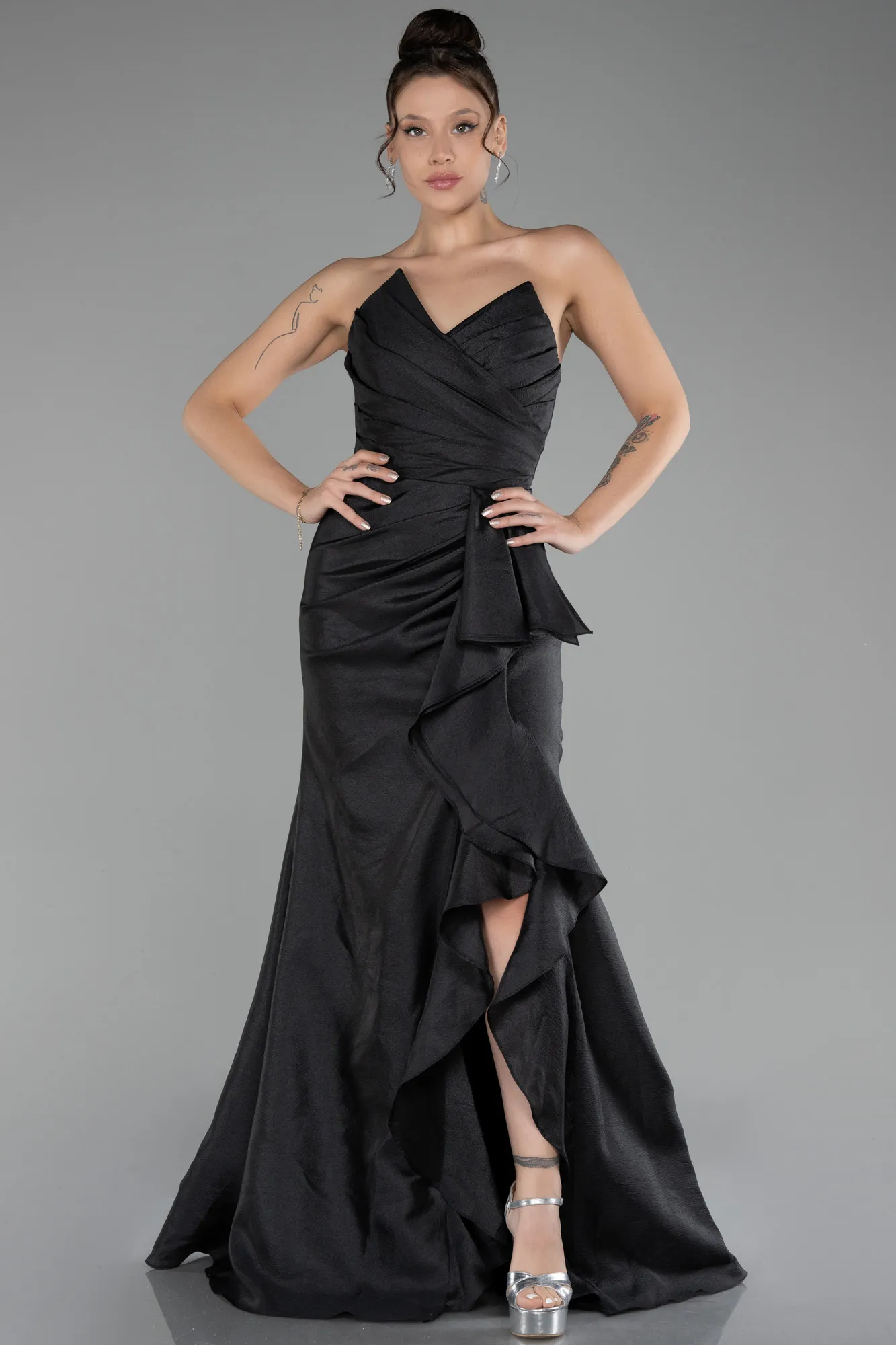 Black-Strapless Slit Long Prom Gown ABU4247