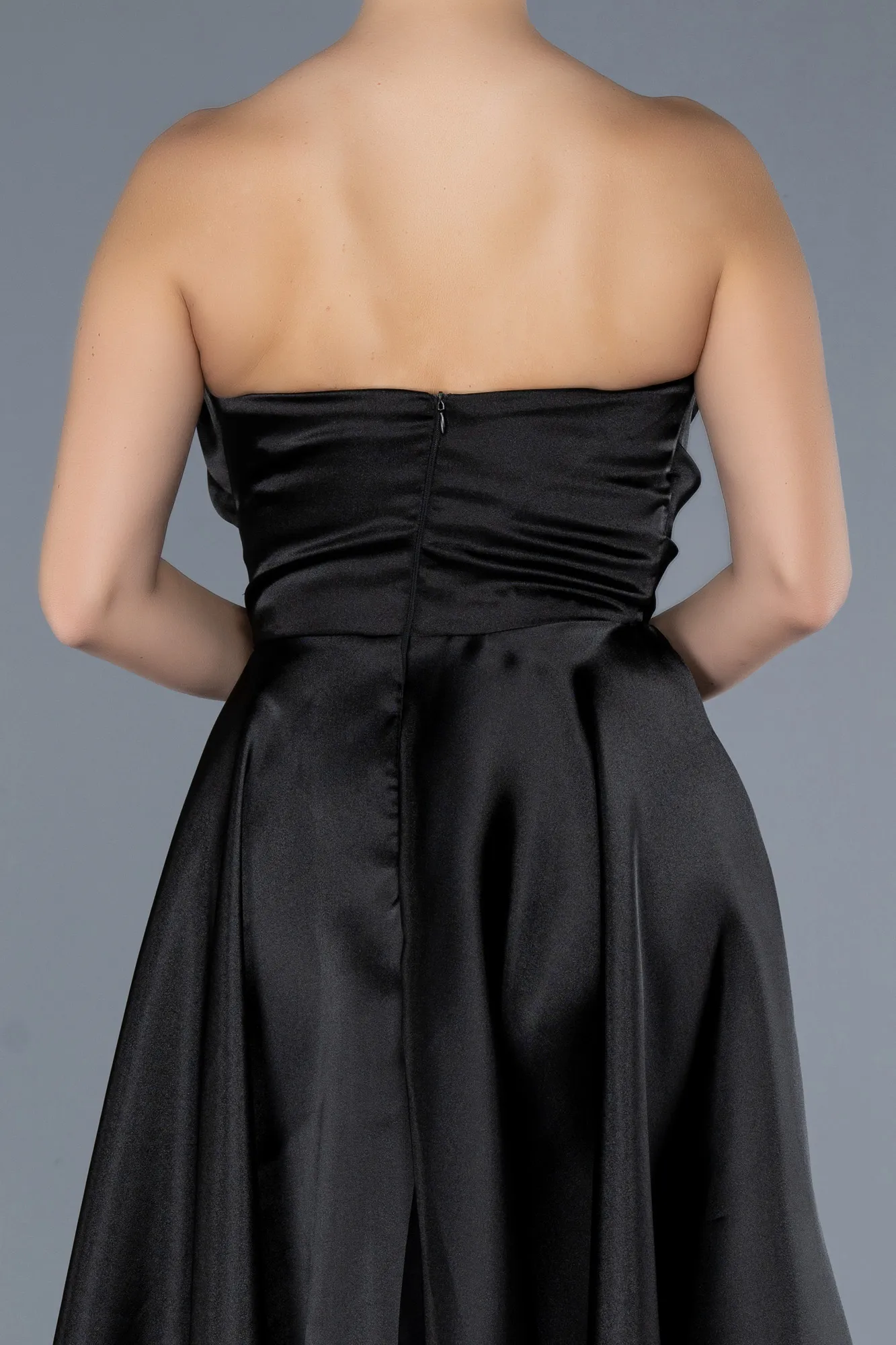 Black-Strapless Slit Long Satin Prom Dress ABU4561