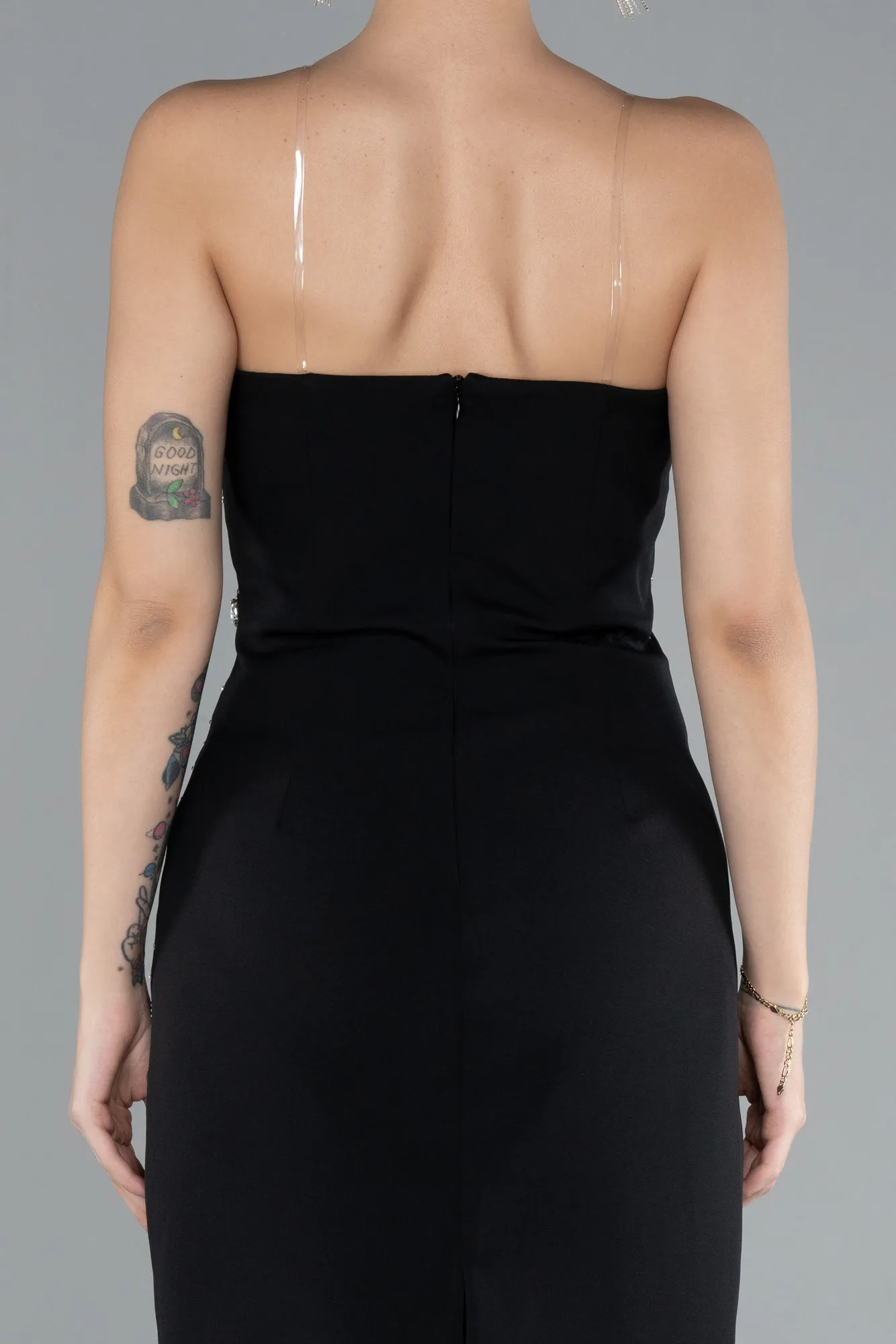 Black-Strapless Stone Midi Cocktail Dress ABK2211