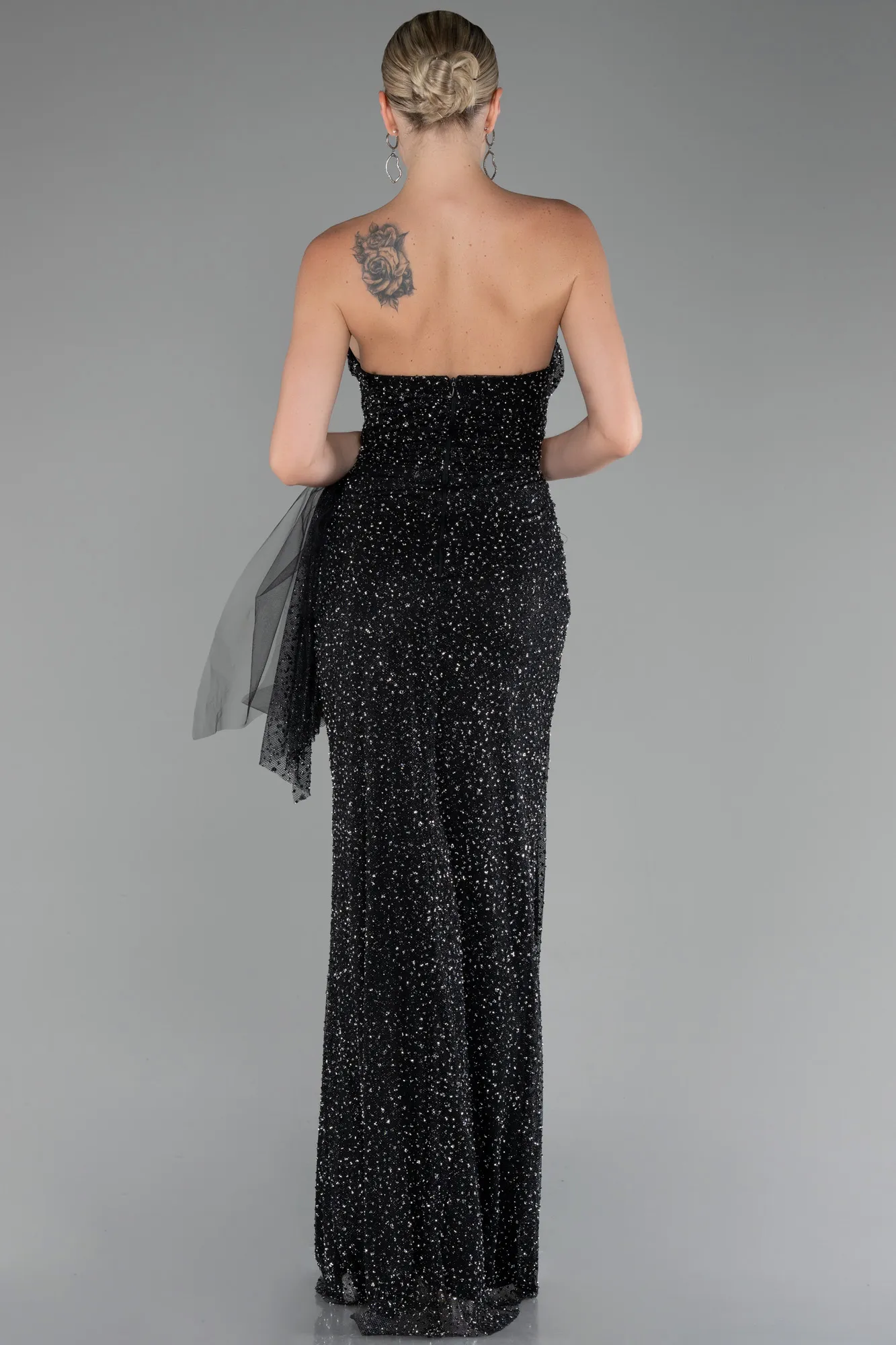 Black-Strapless Stoned Long Evening Gown ABU4066