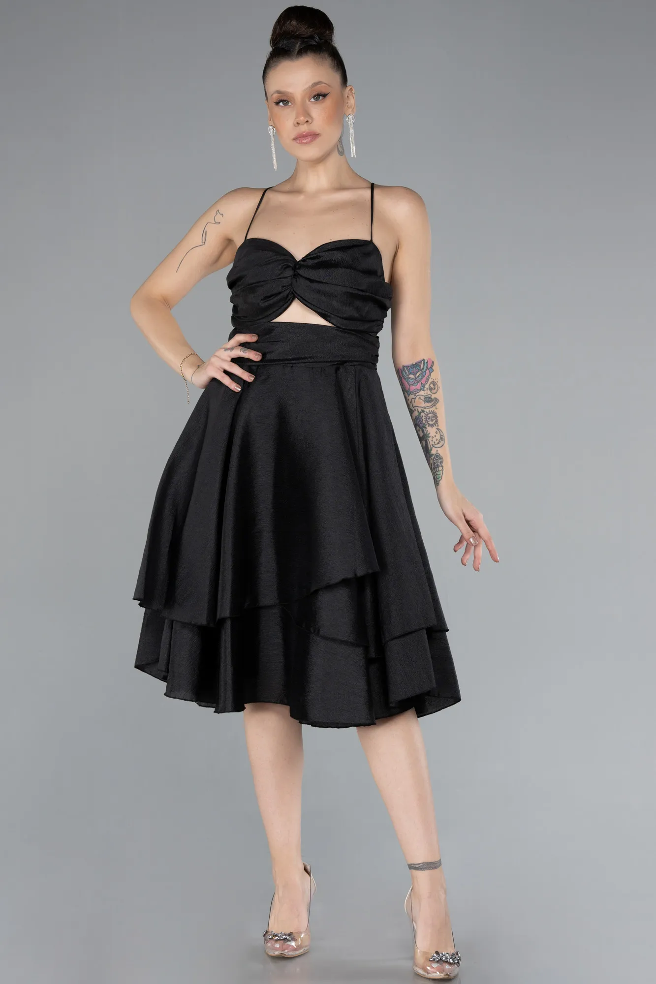 Black-Strappy Cut Out Short Party Dress ABK2209