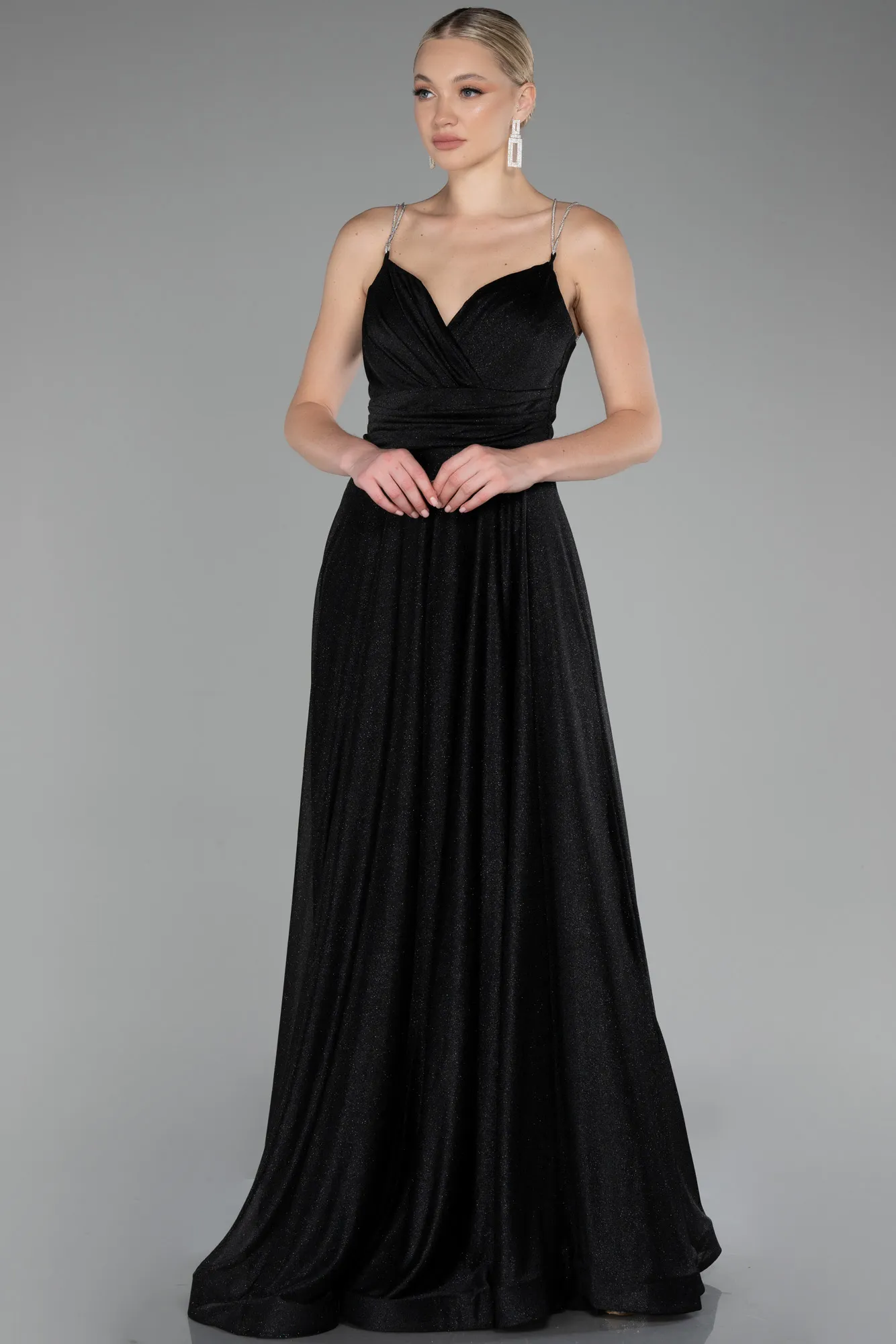 Black-Strappy Long Glitter Prom Dress ABU4183