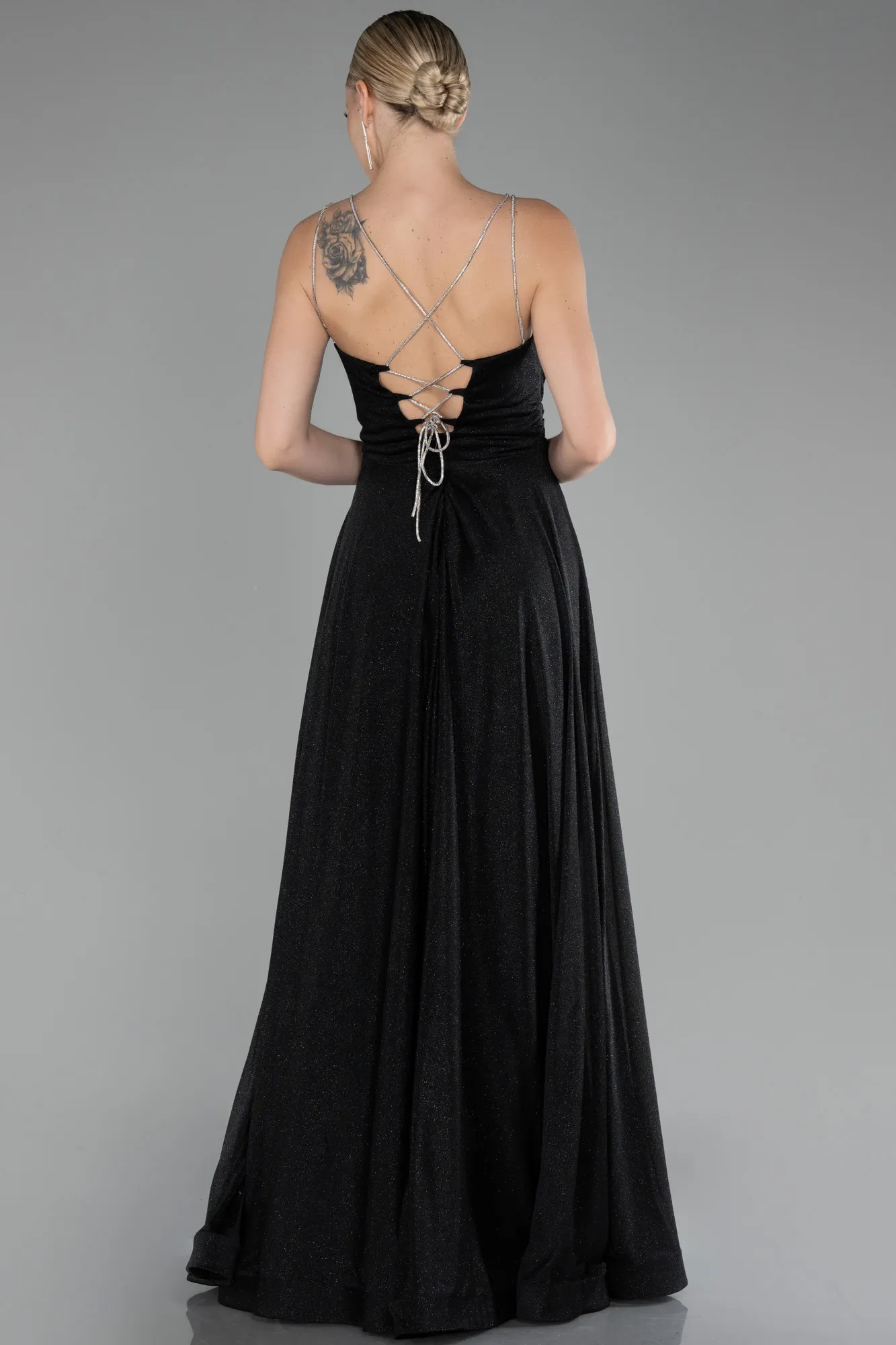 Black-Strappy Long Glitter Prom Dress ABU4183