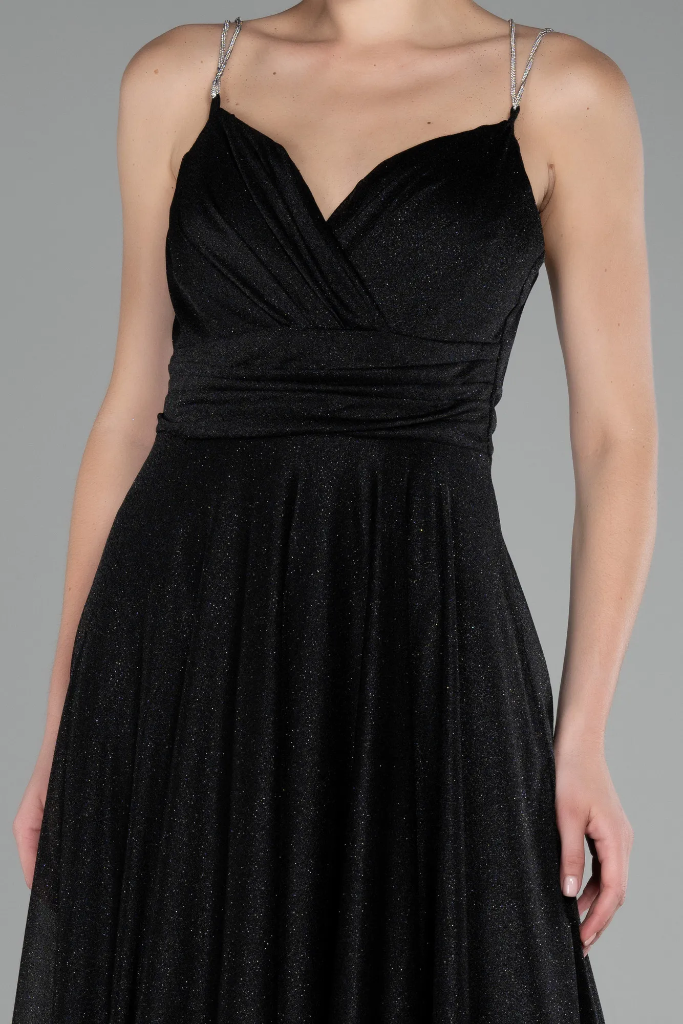 Black-Strappy Long Glitter Prom Dress ABU4183