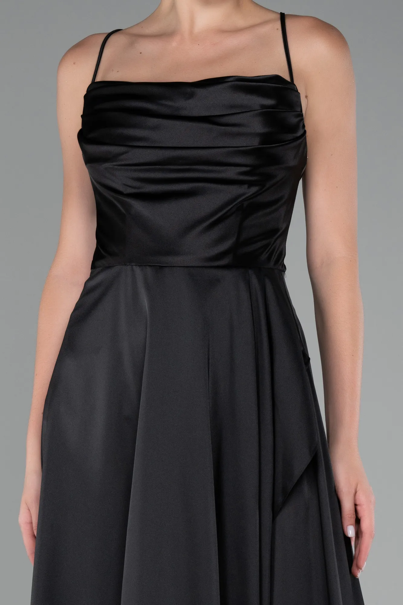 Black-Strappy Long Satin Prom Gown ABU4073