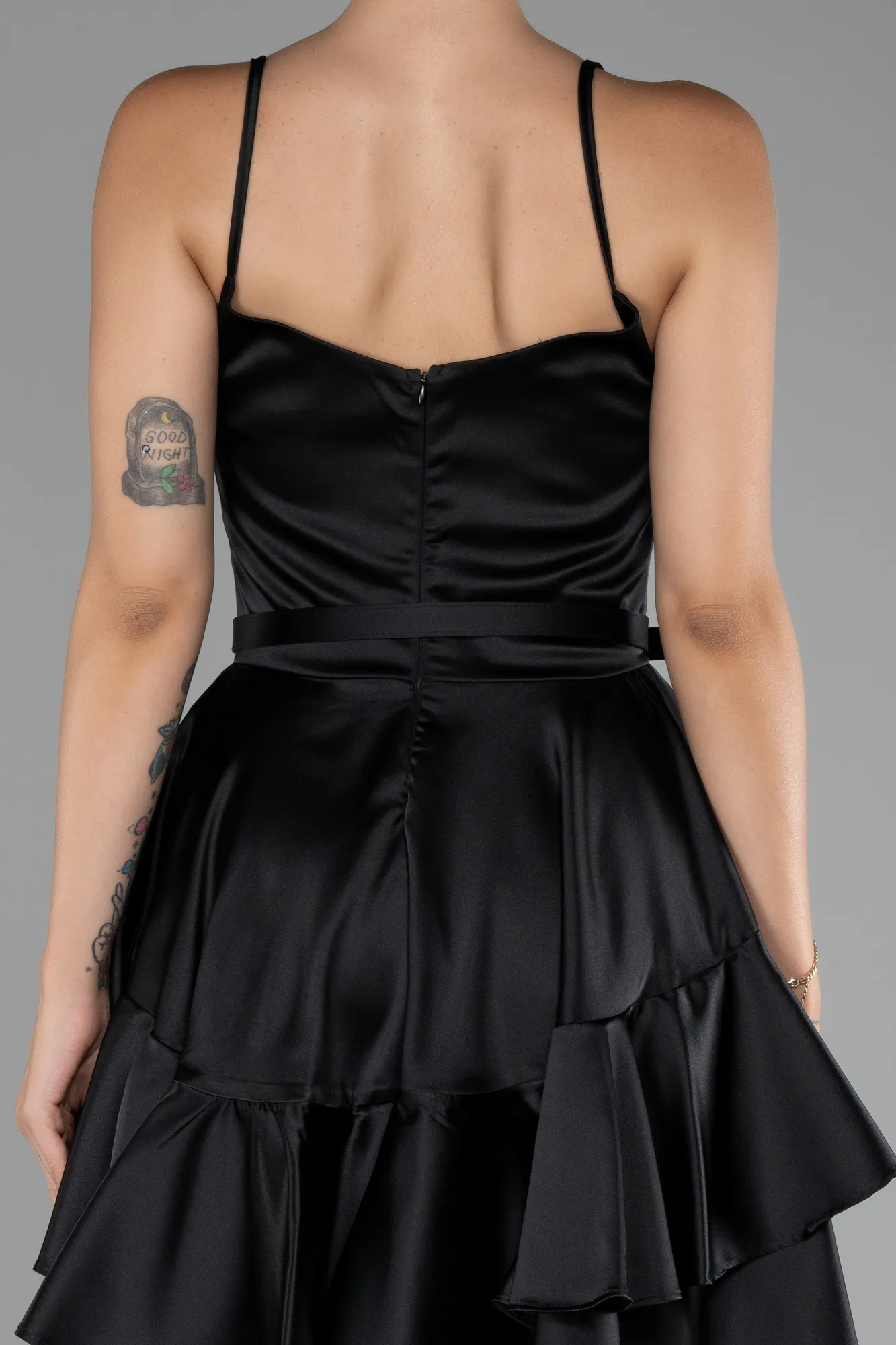 Black-Strappy Short Satin Cocktail Dress ABK2114