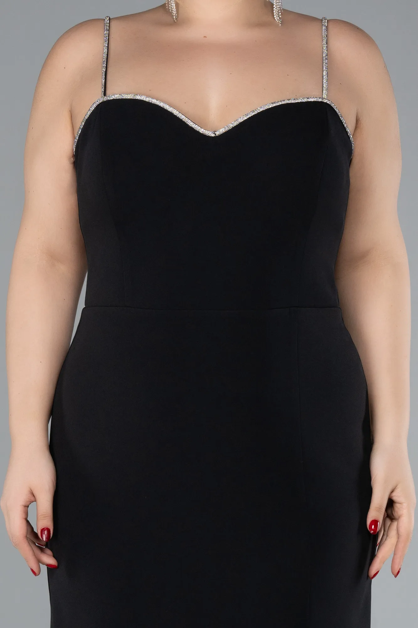 Black-Strappy Slit Midi Plus Size Cocktail Dress ABK2192