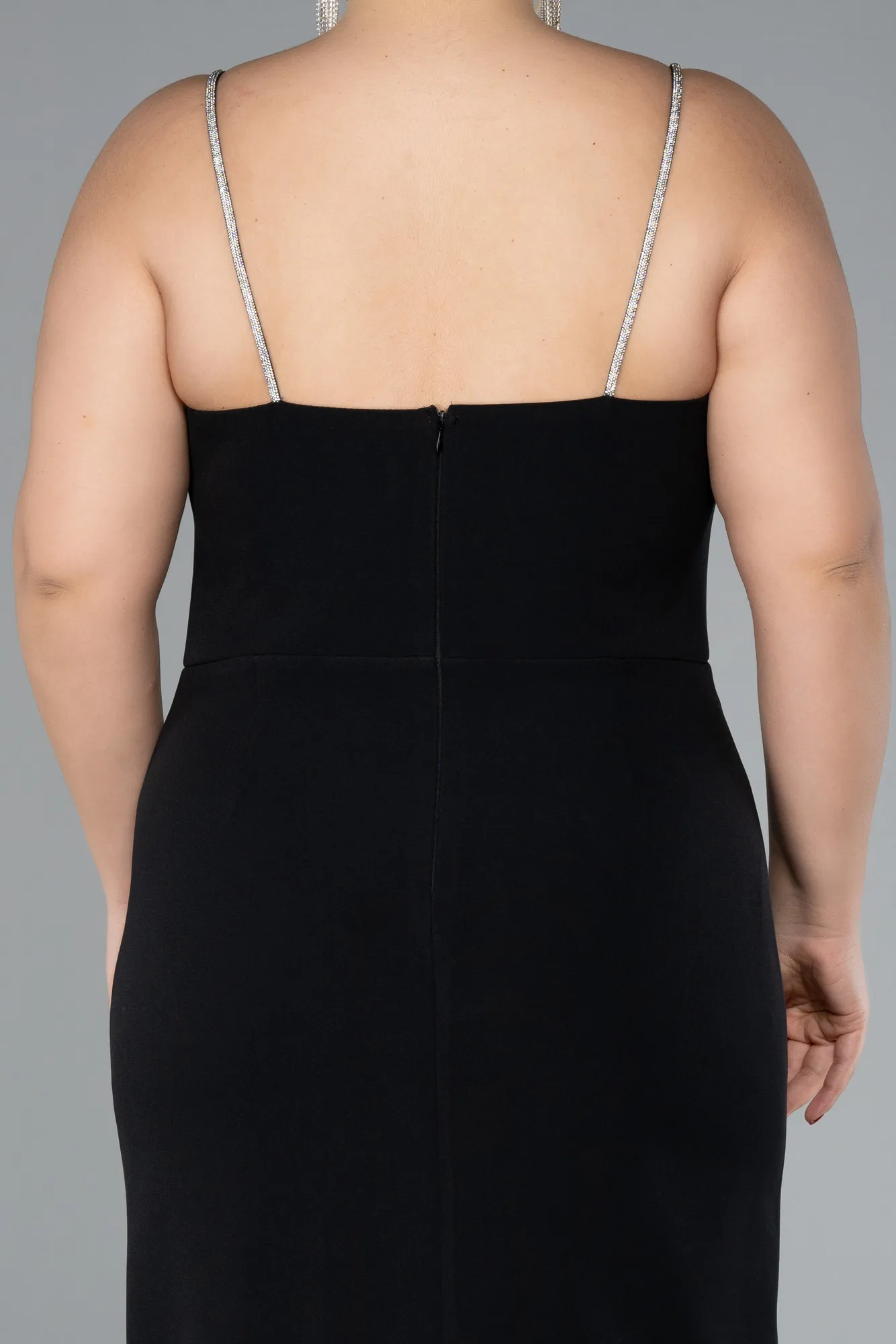 Black-Strappy Slit Midi Plus Size Cocktail Dress ABK2192