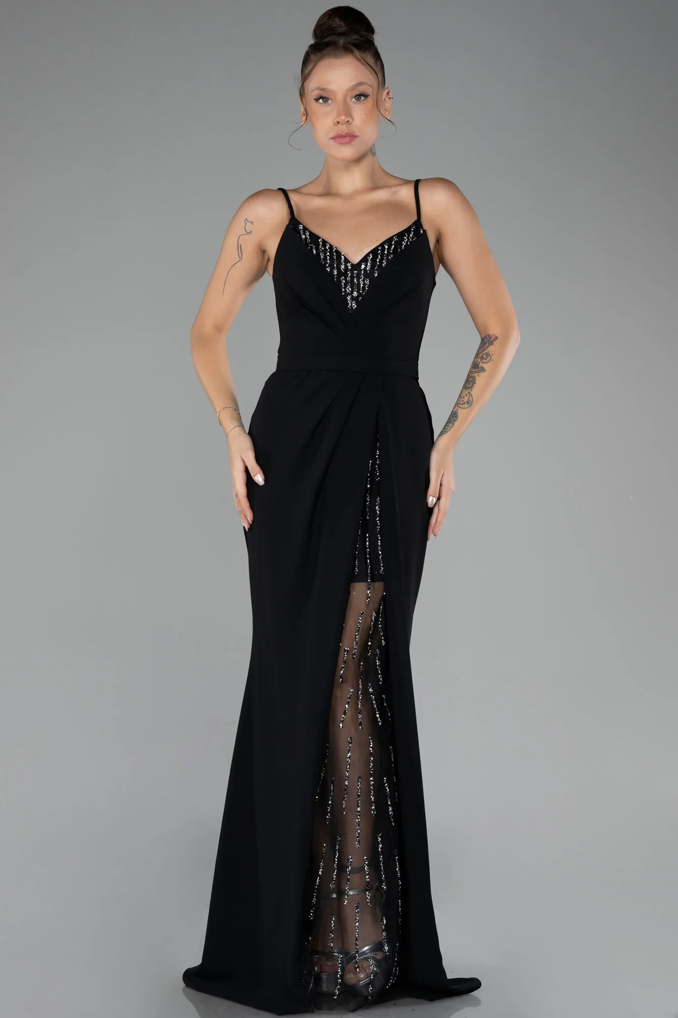 Black-Straps Long Evening Gown ABU4299